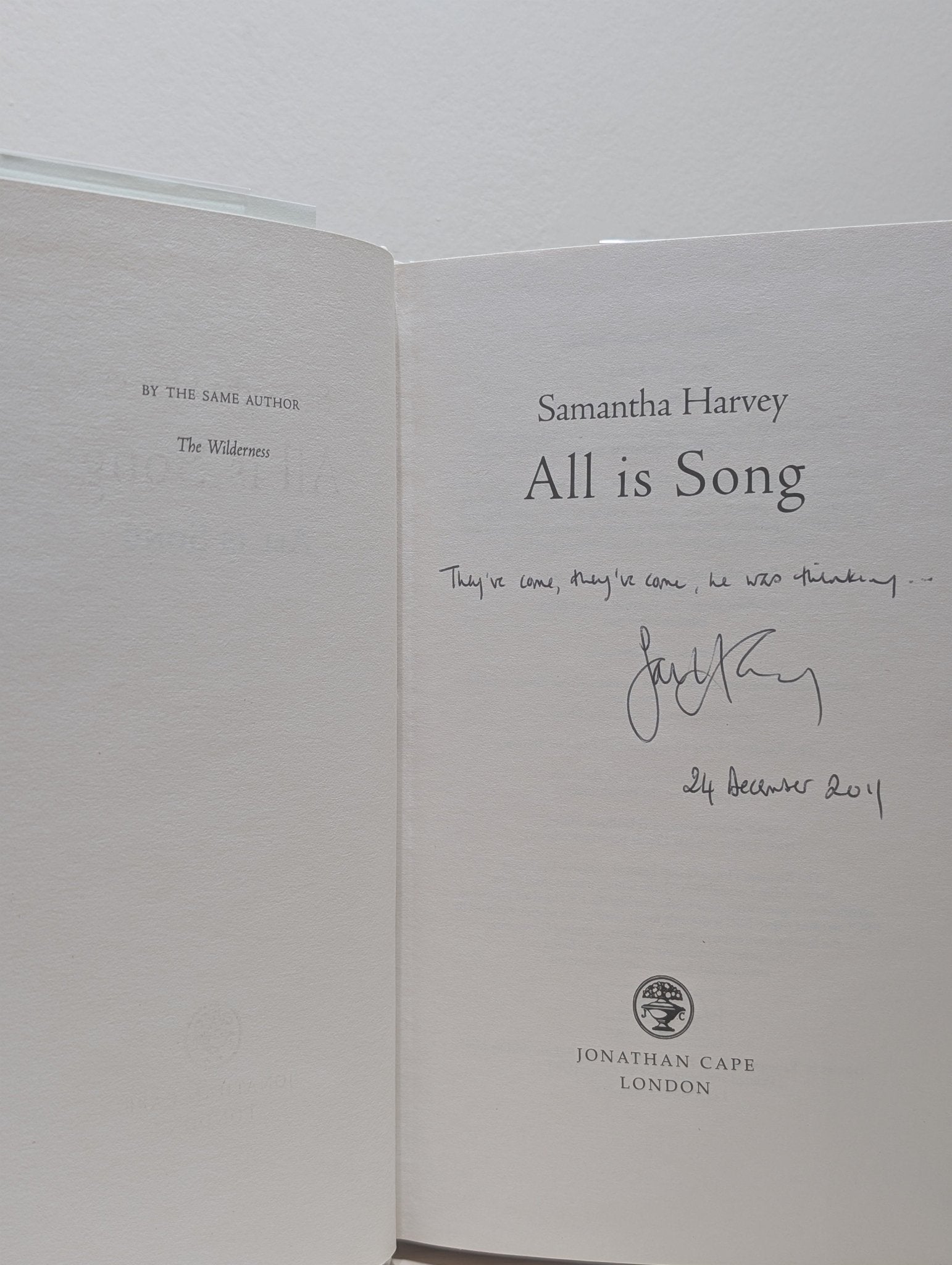 All is Song by Samantha Harvey (Signed Lined Dated First Edition) - Fialta Books