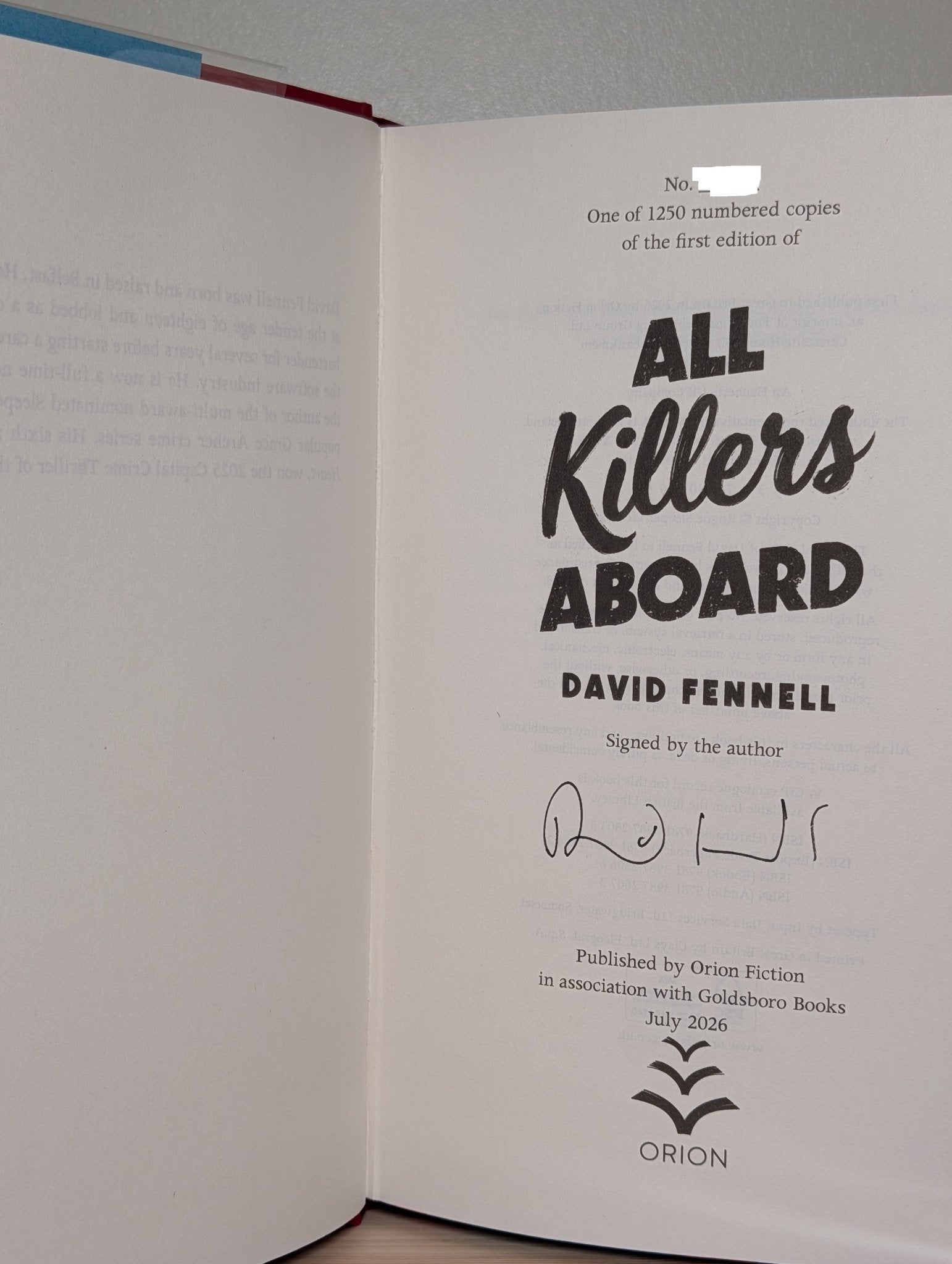 All Killers Aboard by David Fennell (Signed First Edition with sprayed edges) - Fialta Books