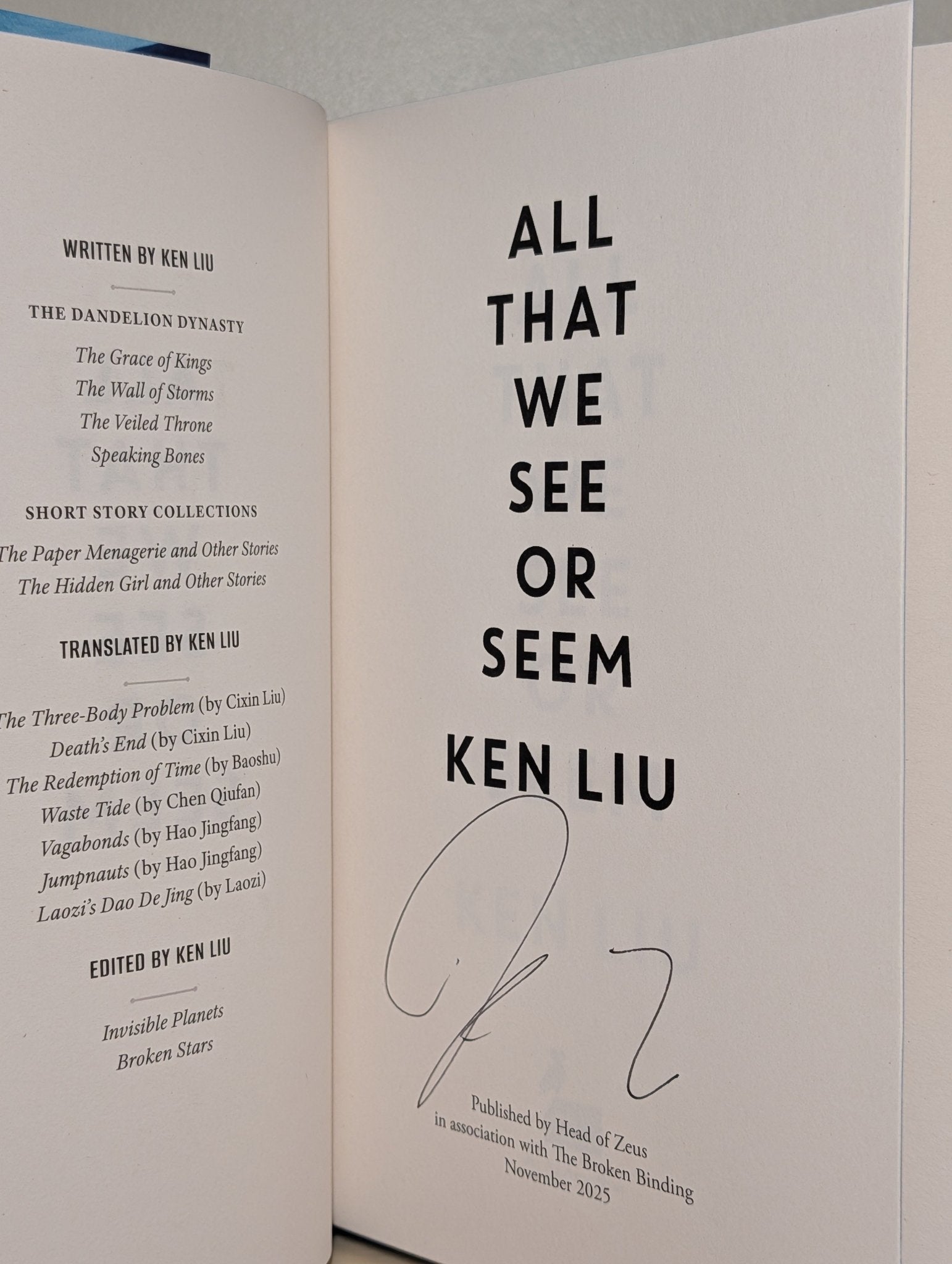 All That We See or Seem by Ken Liu (Signed First Edition with sprayed edges) - Fialta Books