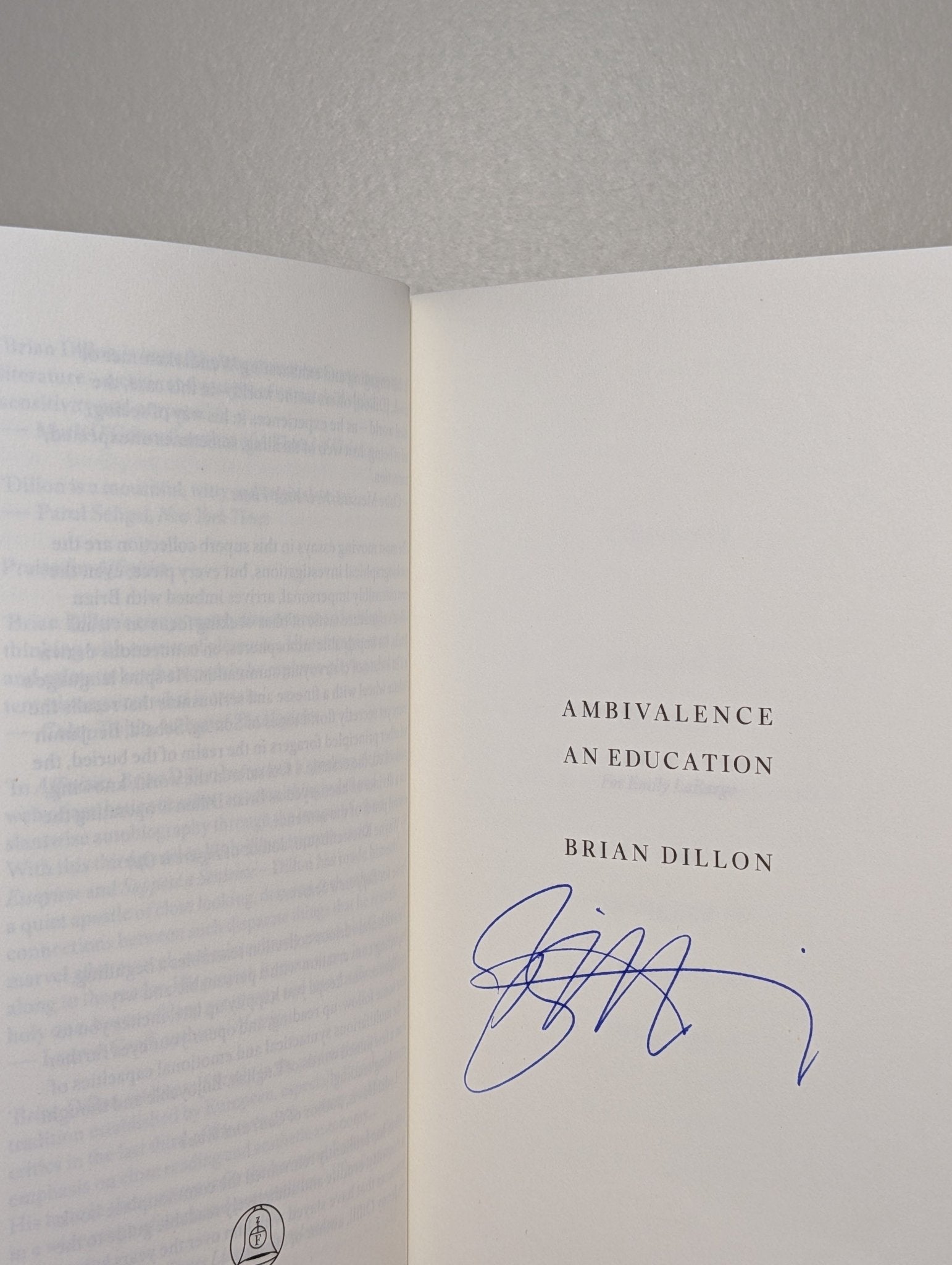 Ambivalence by Brian Dillon (Signed First Edition) - Fialta Books