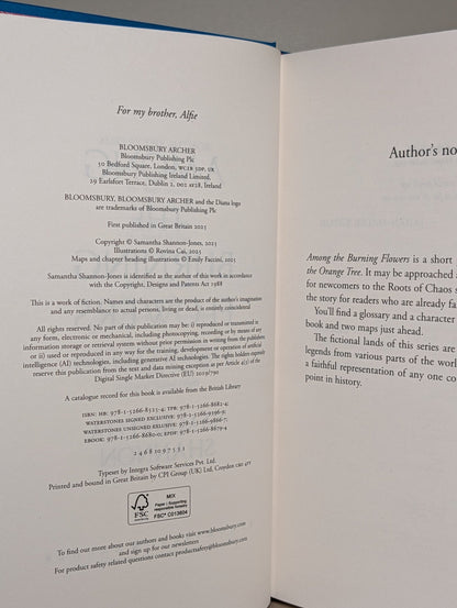 Among the Burning Flowers: Roots of Chaos by Samantha Shannon (Signed First Edition with extra chapter) - Fialta Books