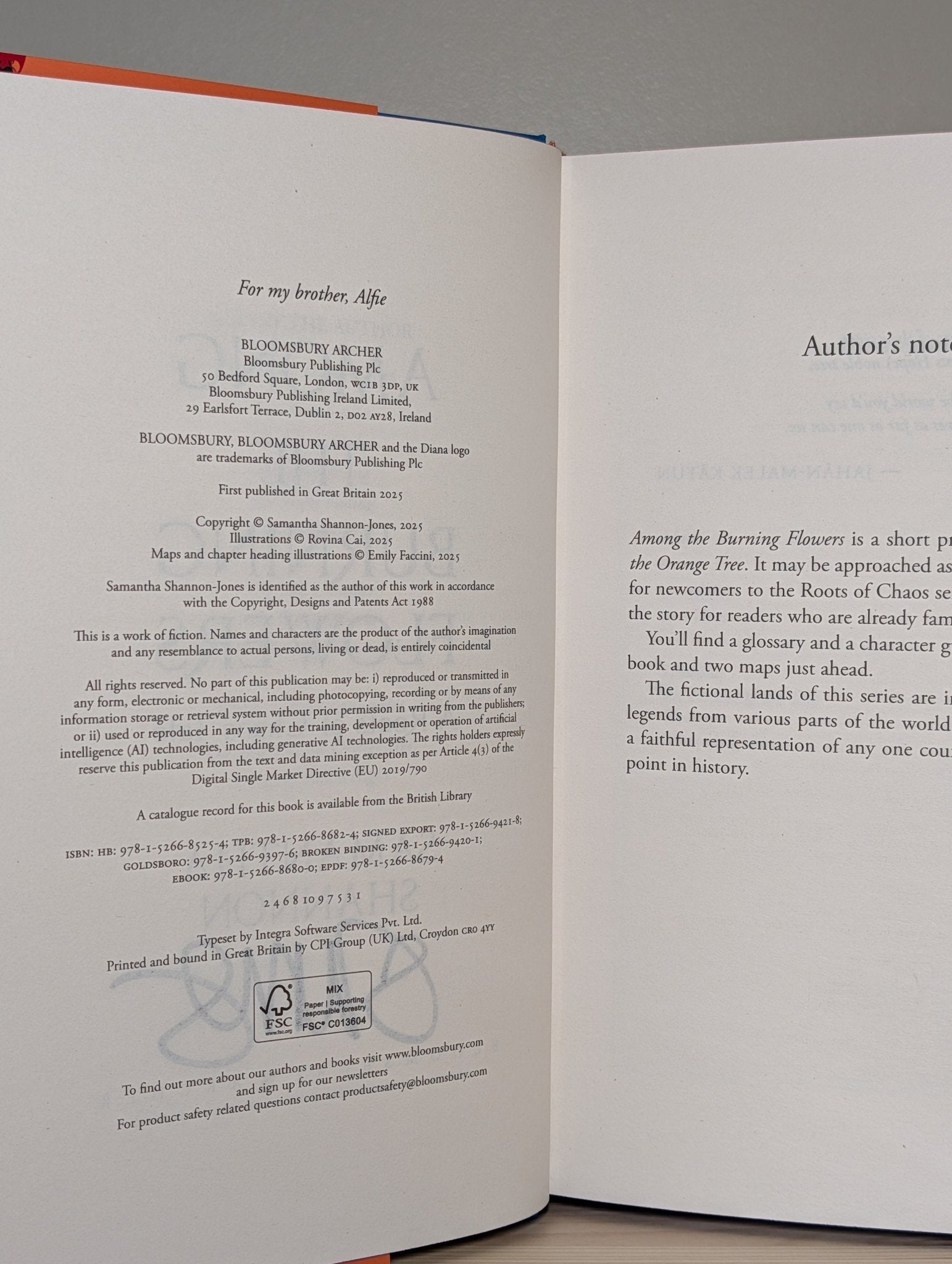 Among the Burning Flowers: Roots of Chaos by Samantha Shannon (Signed First Edition with sprayed edges) - Fialta Books