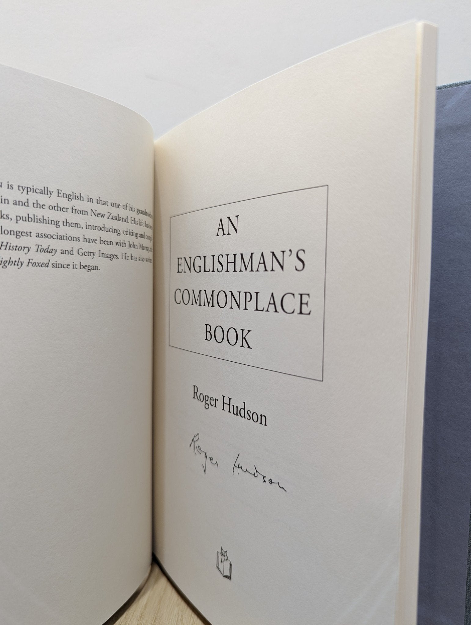 An Englishman's Commonplace Book by Roger Hudson (Signed First Edition) - Fialta Books