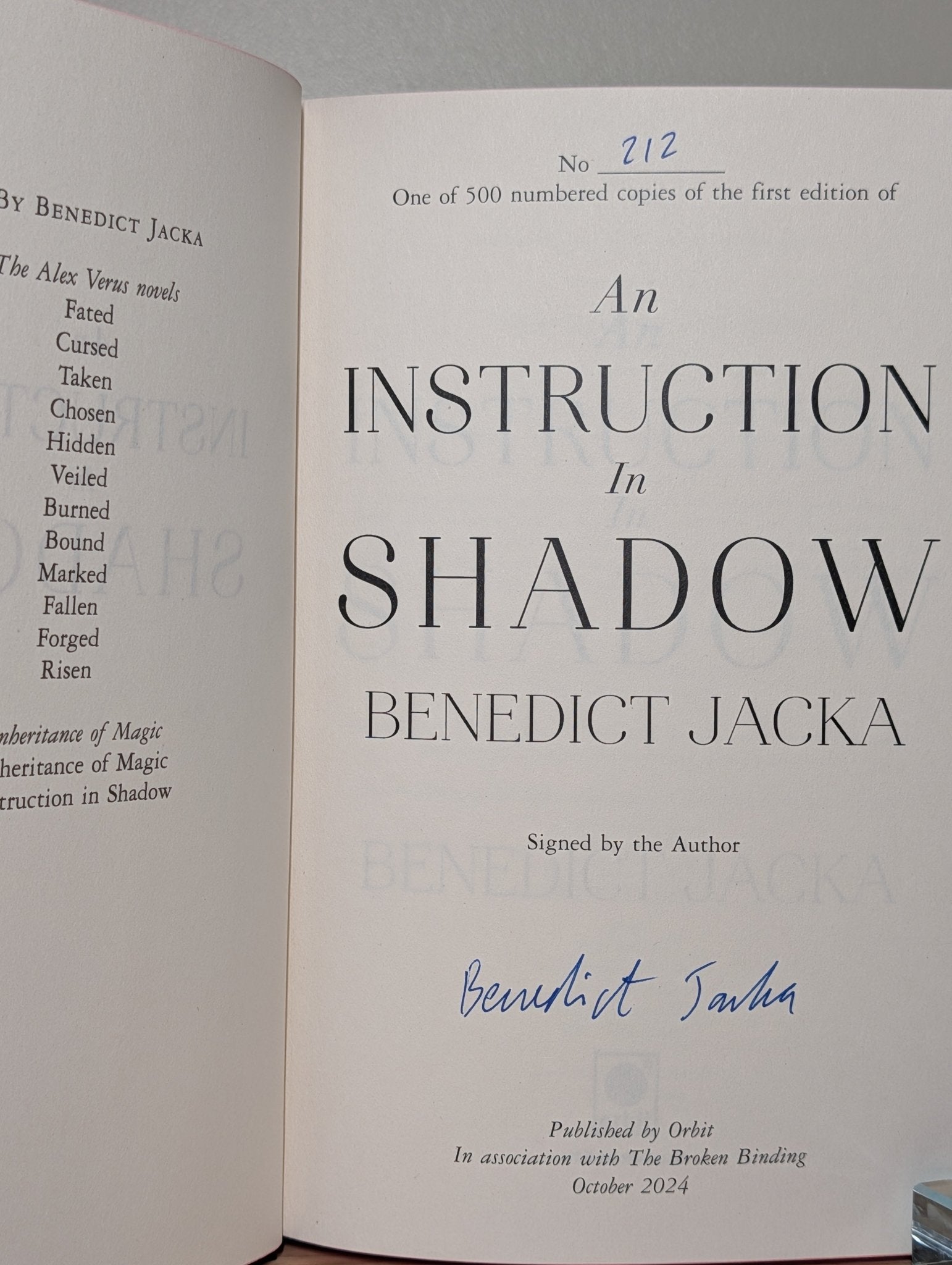 An Inheritance of Magic; An Instruction In Shadow; A Judgement of Powers by Benedict Jacka (Signed Set with sprayed edges) - Fialta Books