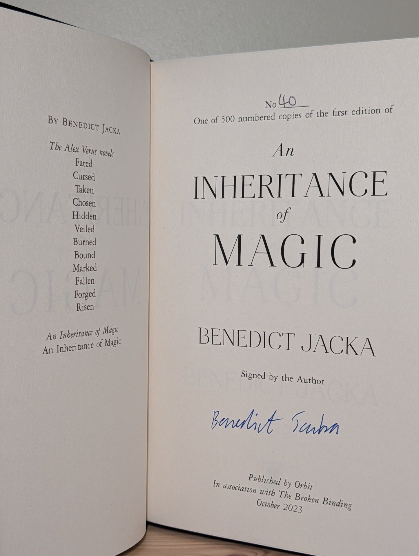 An Inheritance of Magic; An Instruction In Shadow; A Judgement of Powers by Benedict Jacka (Signed Set with sprayed edges) - Fialta Books