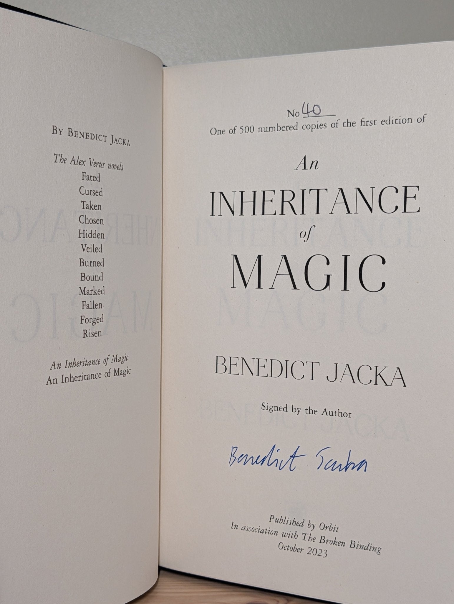 An Inheritance of Magic; An Instruction In Shadow; A Judgement of Powers by Benedict Jacka (Signed Set with sprayed edges) - Fialta Books