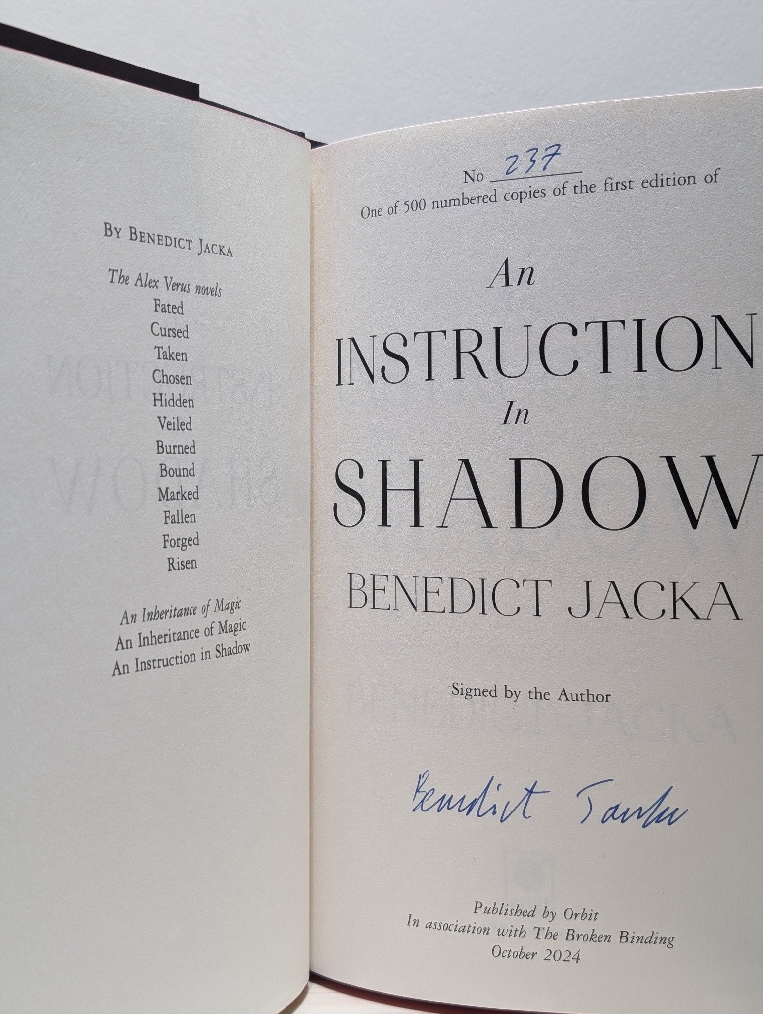 An Instruction In Shadow by Benedict Jacka (Signed First Edition with sprayed edges) - Fialta Books