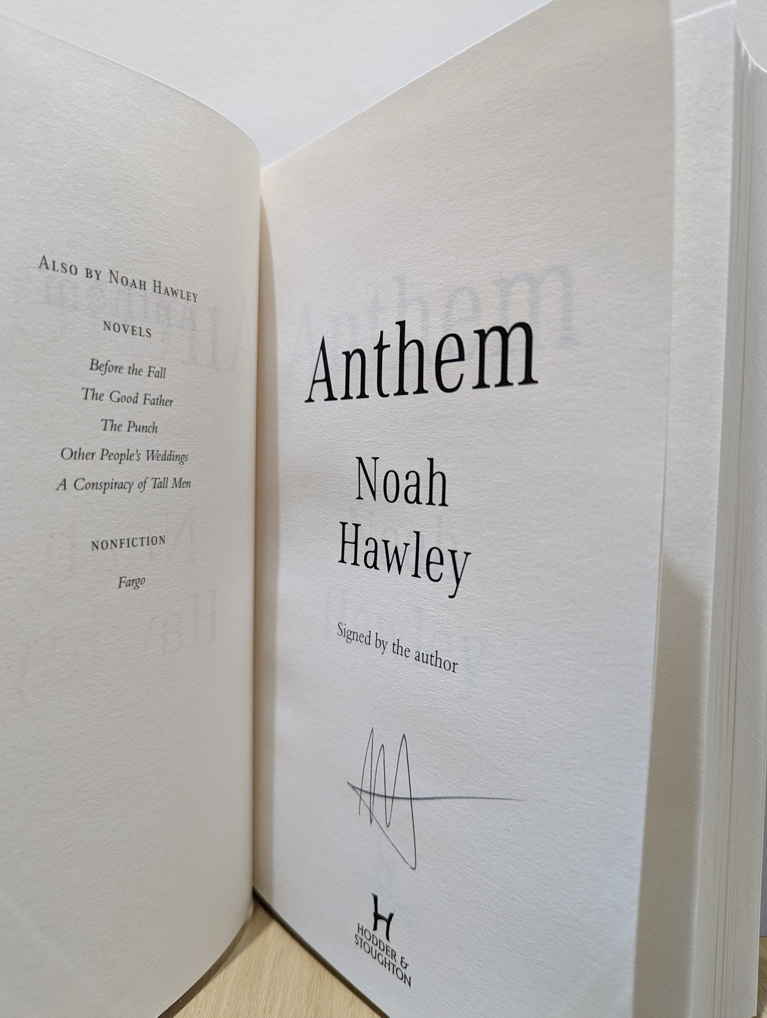 Anthem by Noah Hawley (Signed First Edition) - Fialta Books