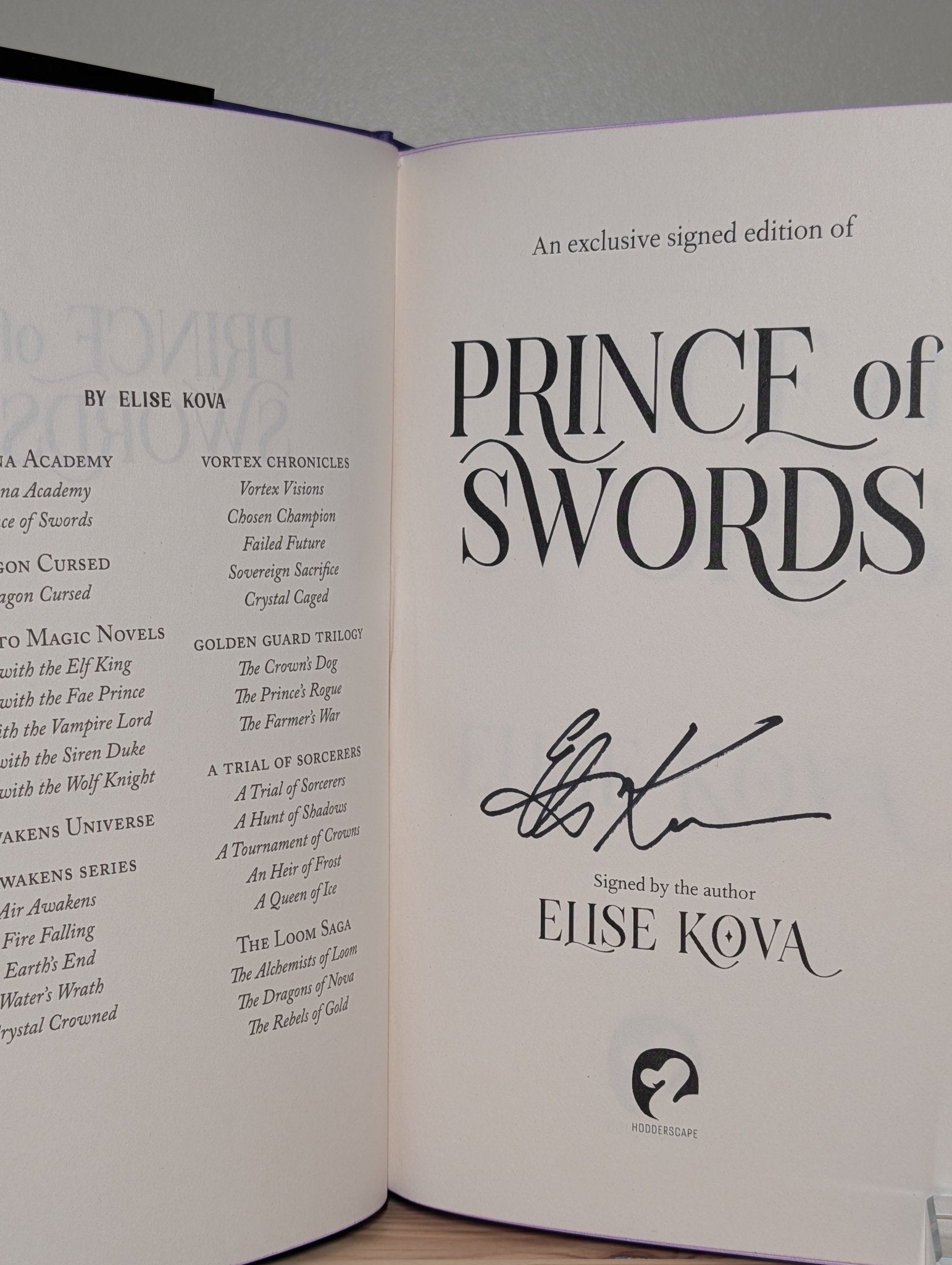Arcana Academy; Prince of Swords by Elise Kova (Signed Set with sprayed edges) - Fialta Books