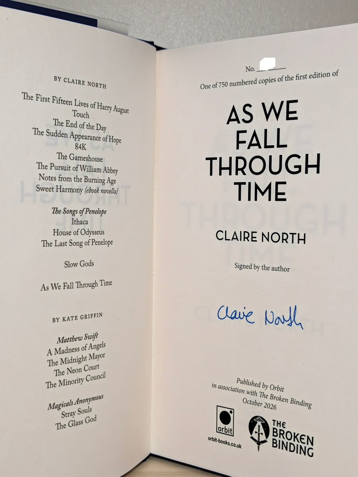 As We Fall Through Time by Claire North (Signed First Edition with sprayed edges) - Fialta Books