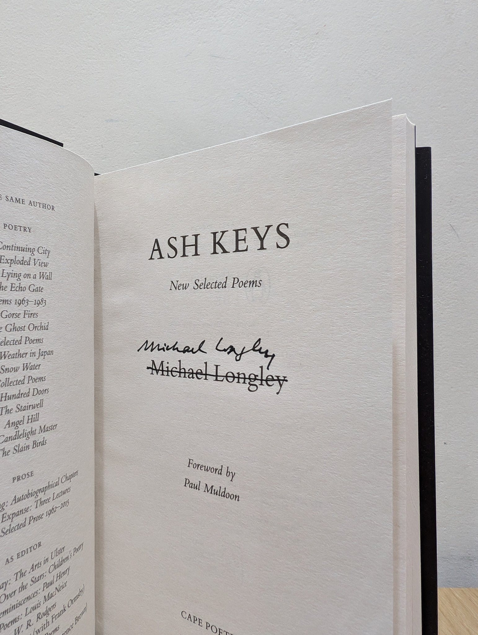 Ash Keys: New Selected Poems by Michael Longley (Signed First Edition) - Fialta Books