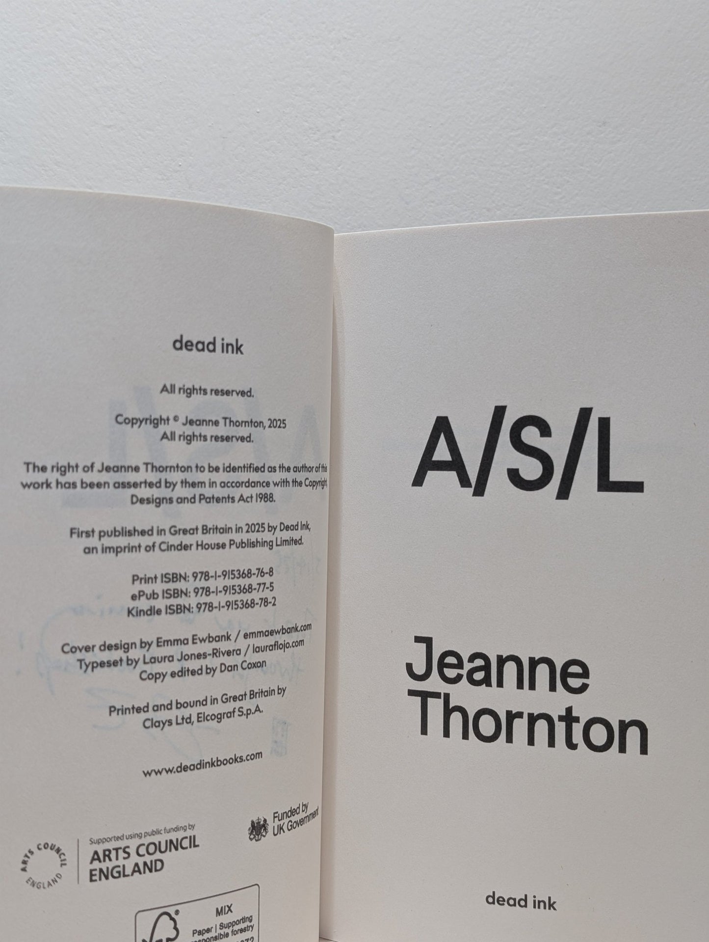 A/S/L by Jeanne Thornton (Signed First Edition) - Fialta Books