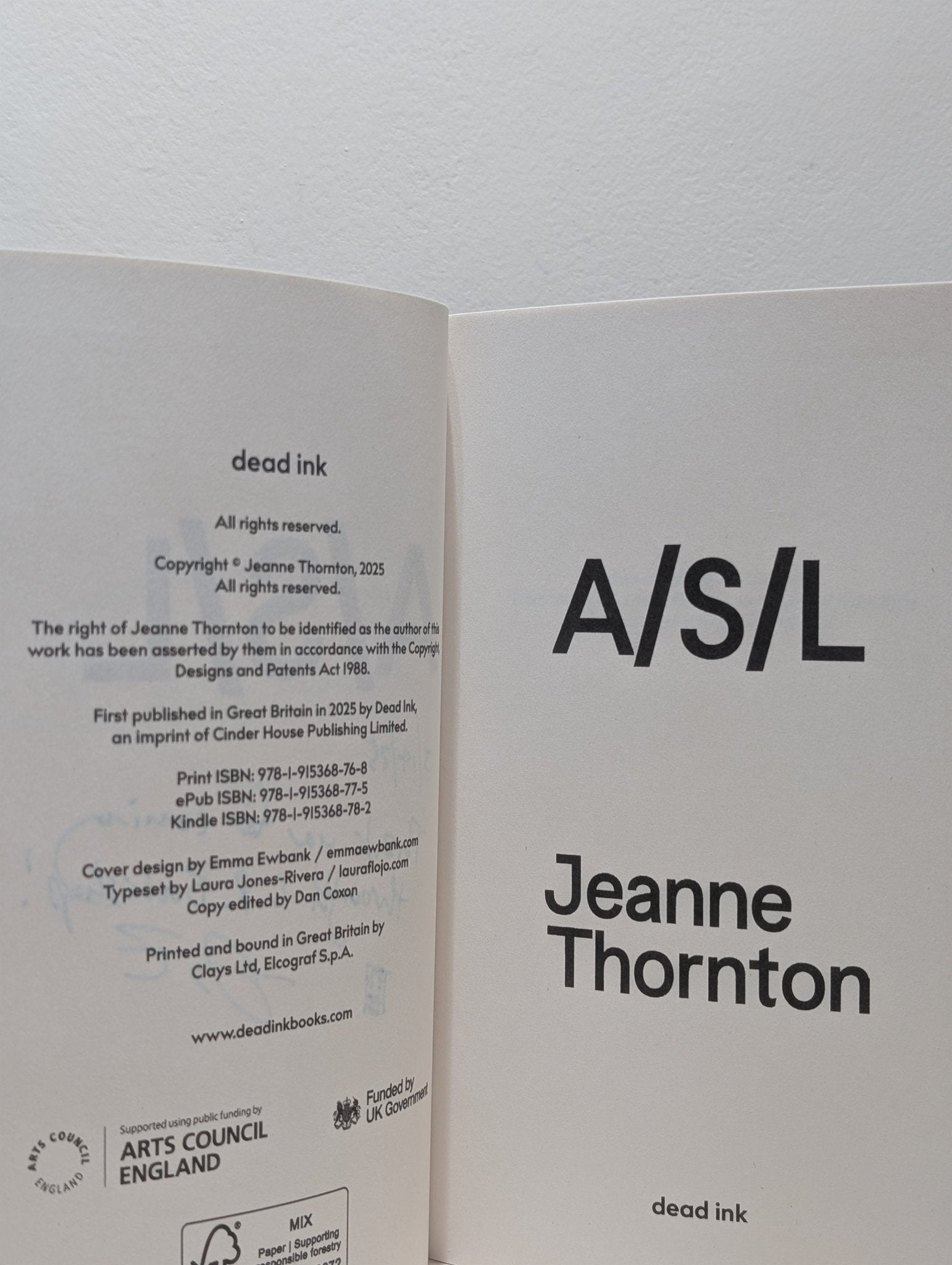 A/S/L by Jeanne Thornton (Signed First Edition) - Fialta Books