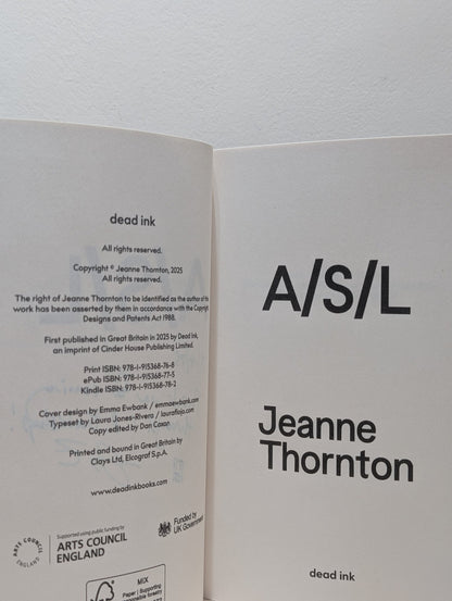 A/S/L by Jeanne Thornton (Signed First Edition) - Fialta Books