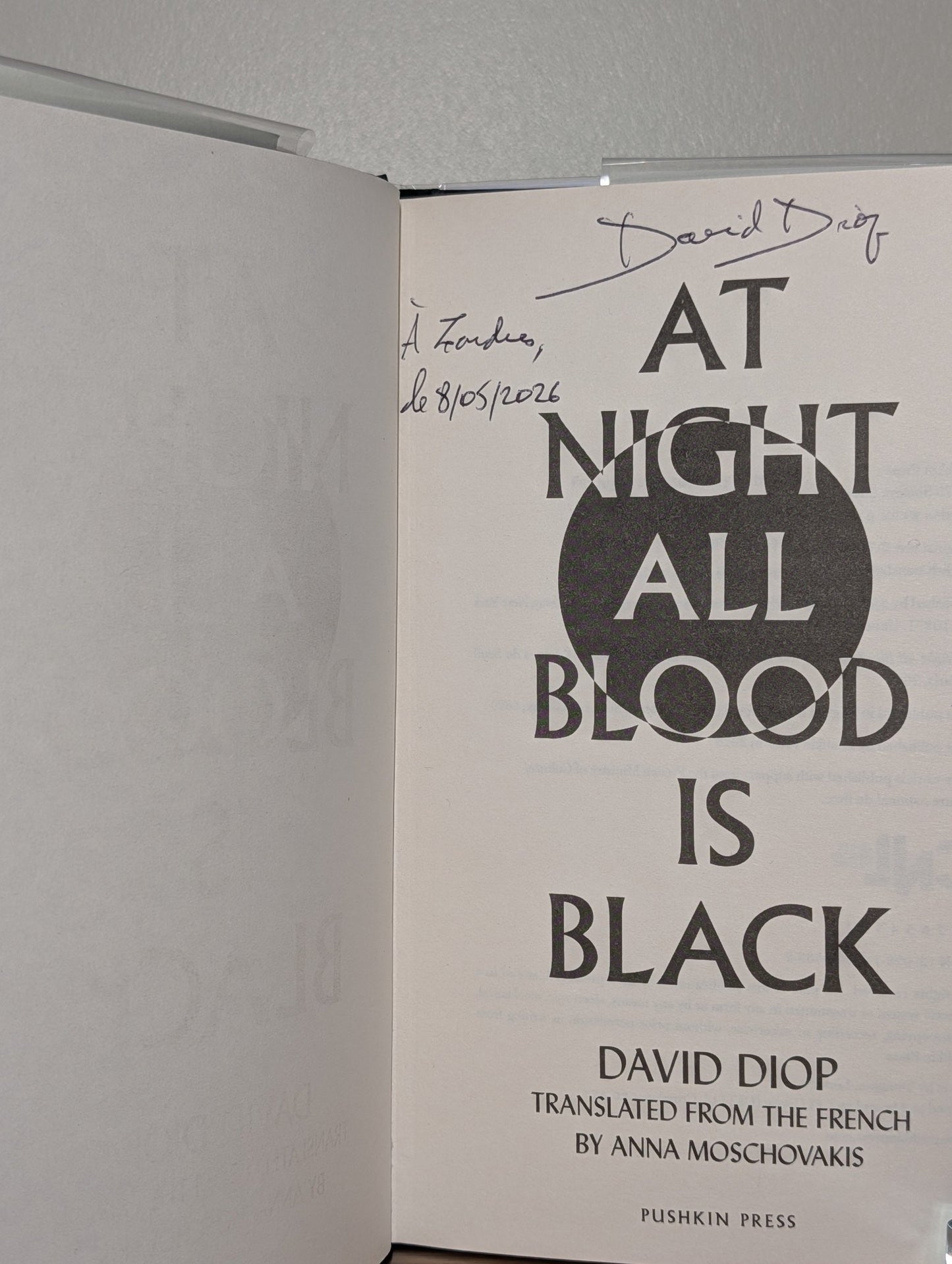 At Night All Blood is Black by David Diop (Signed Dated First Edition) - Fialta Books