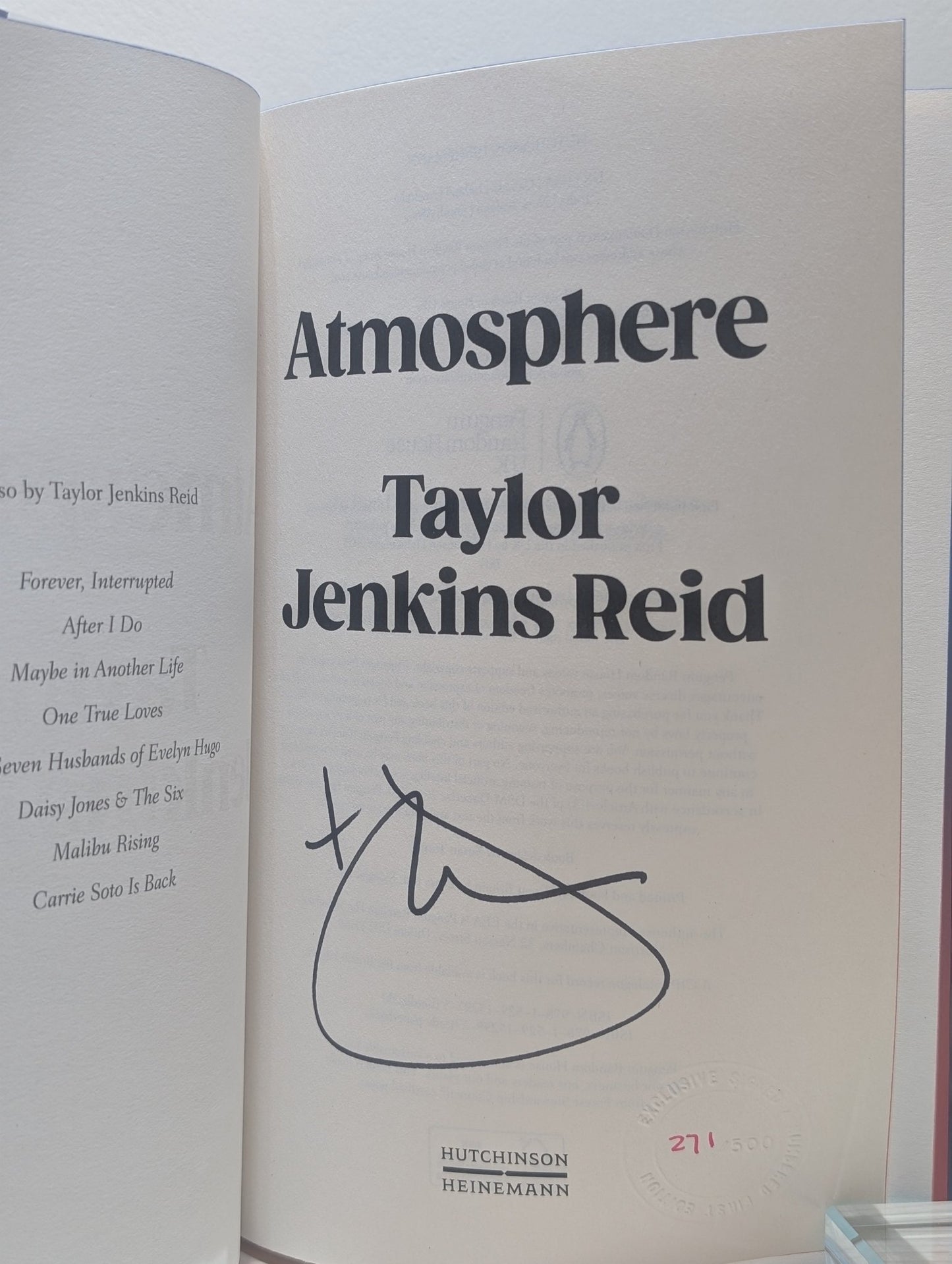 Atmosphere by Taylor Jenkins Reid (Signed Numbered First Edition with sprayed edges) - Fialta Books