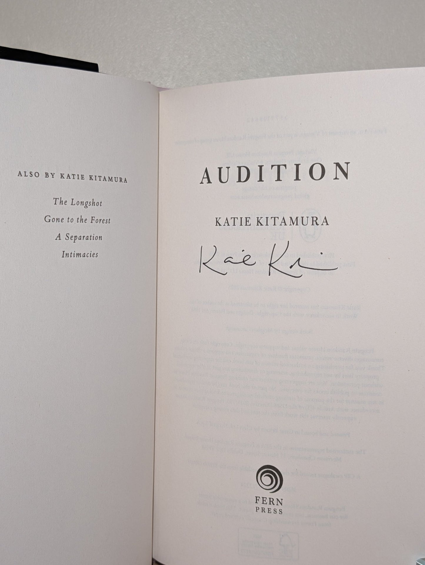 Audition by Katie Kitamura (Signed) - Fialta Books