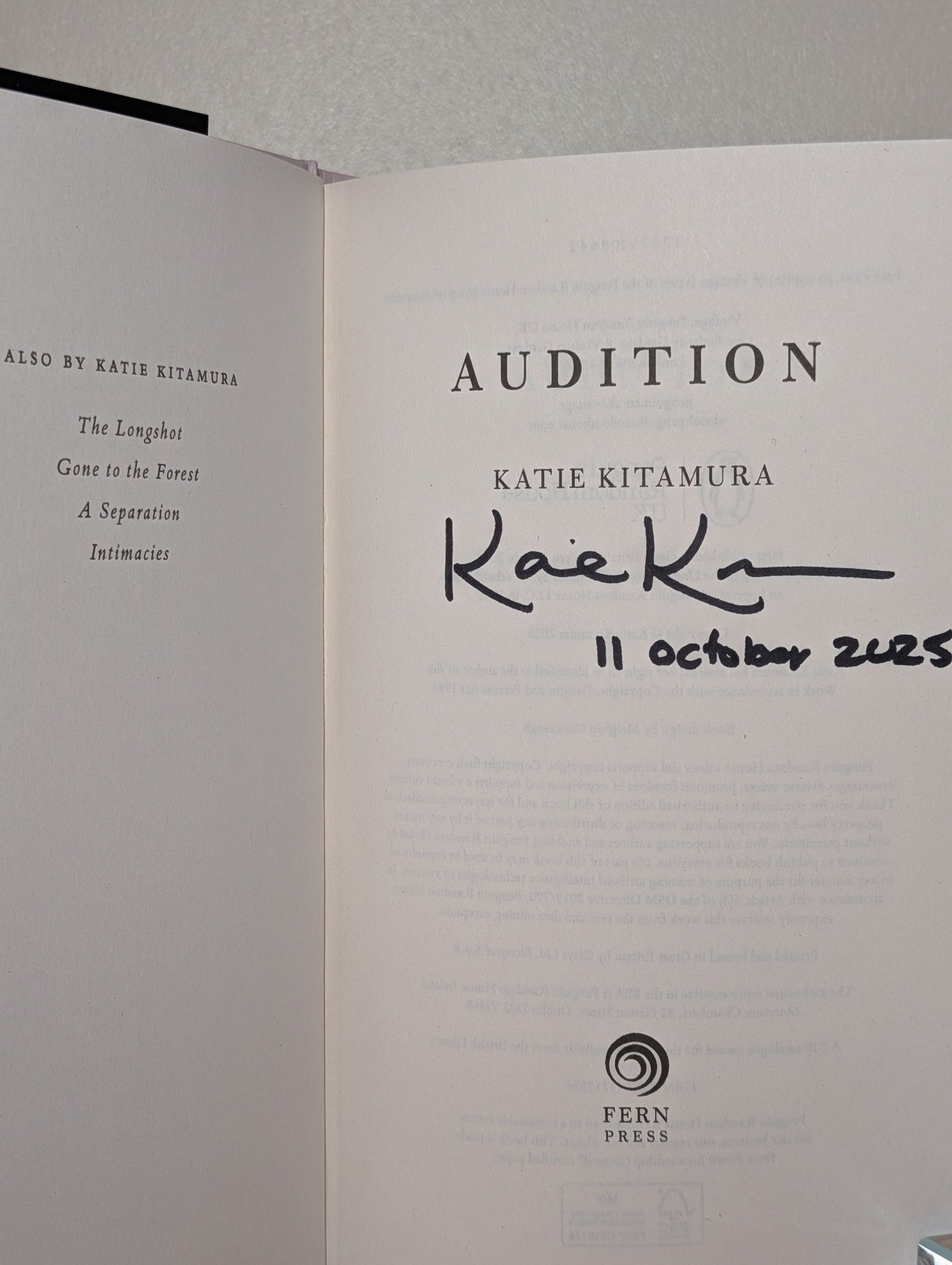 Audition by Katie Kitamura (Signed Dated First Edition) - Fialta Books