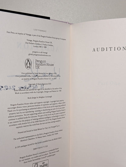 Audition by Katie Kitamura (Signed Dated First Edition) - Fialta Books