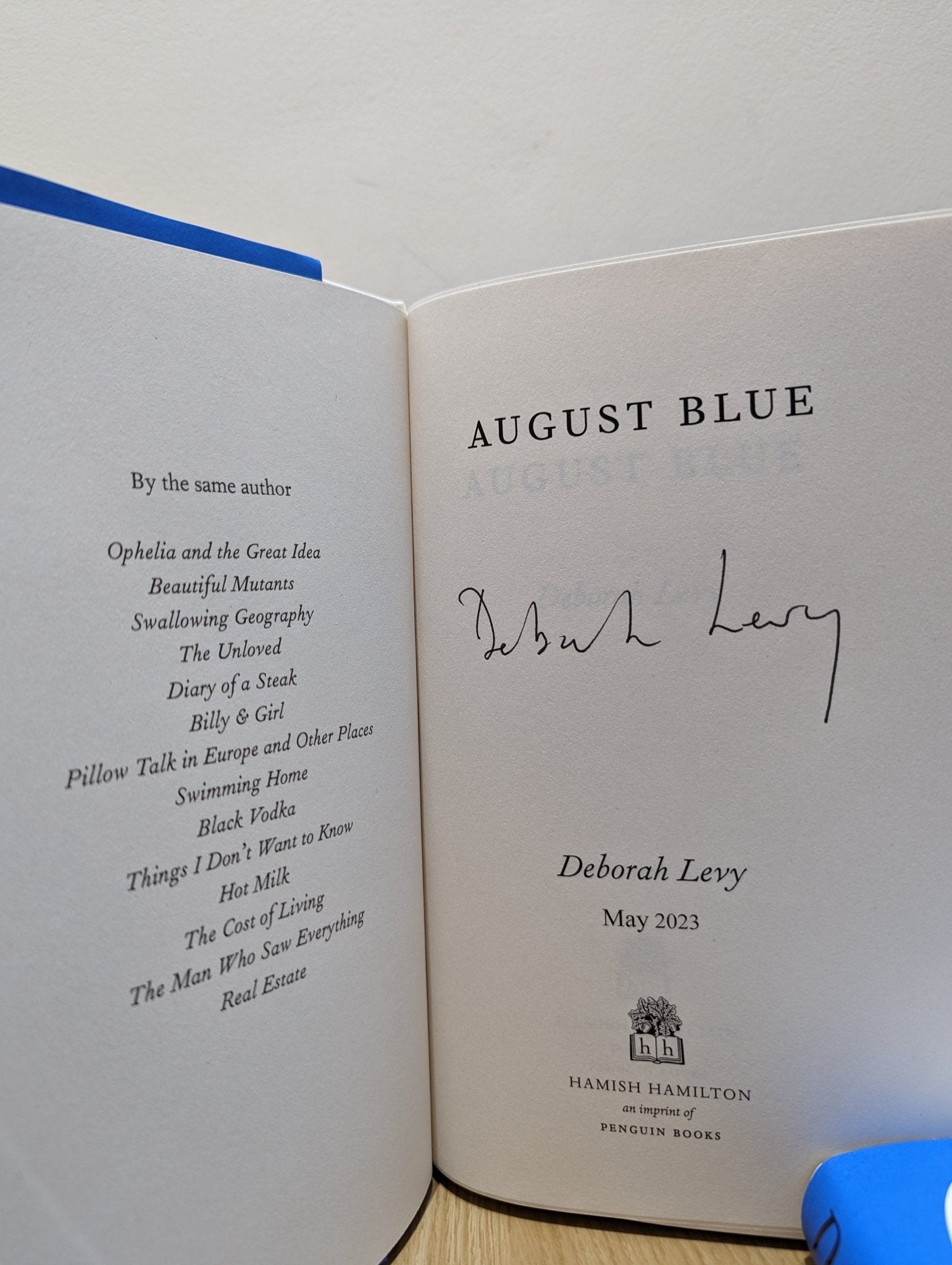 August Blue by Deborah Levy (Signed First Edition) - Fialta Books