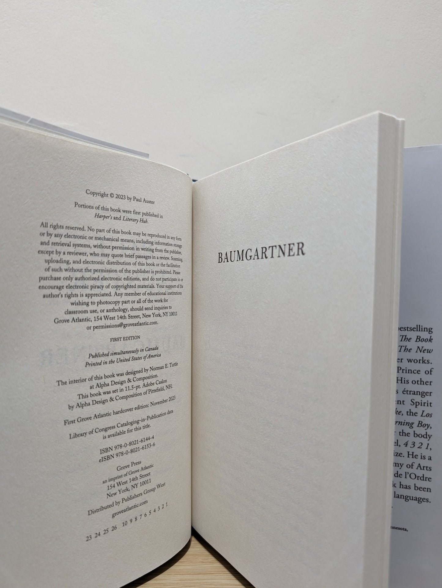 Baumgartner by Paul Auster (Signed First Edition) - Fialta Books