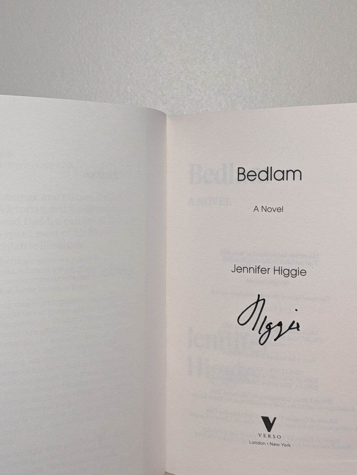 Bedlam by Jennifer Higgie (Signed First Edition) - Fialta Books