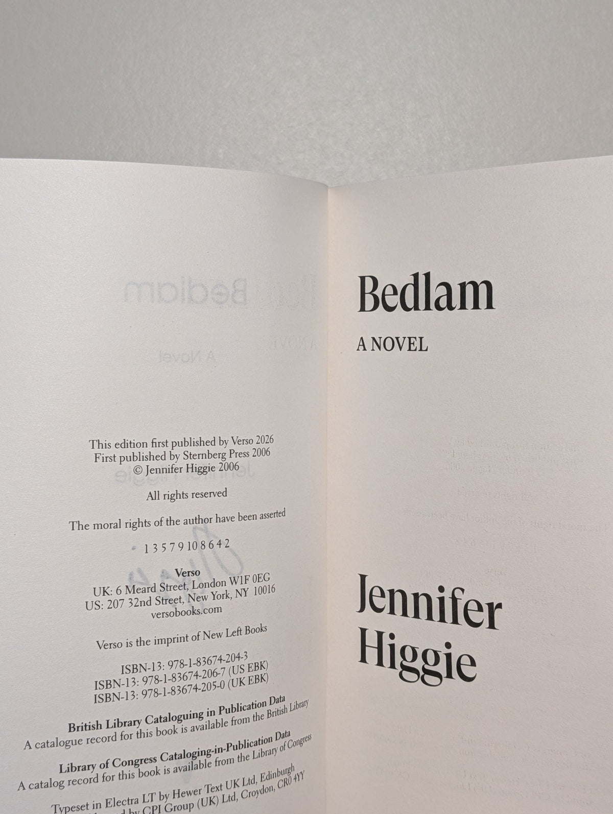 Bedlam by Jennifer Higgie (Signed First Edition) - Fialta Books