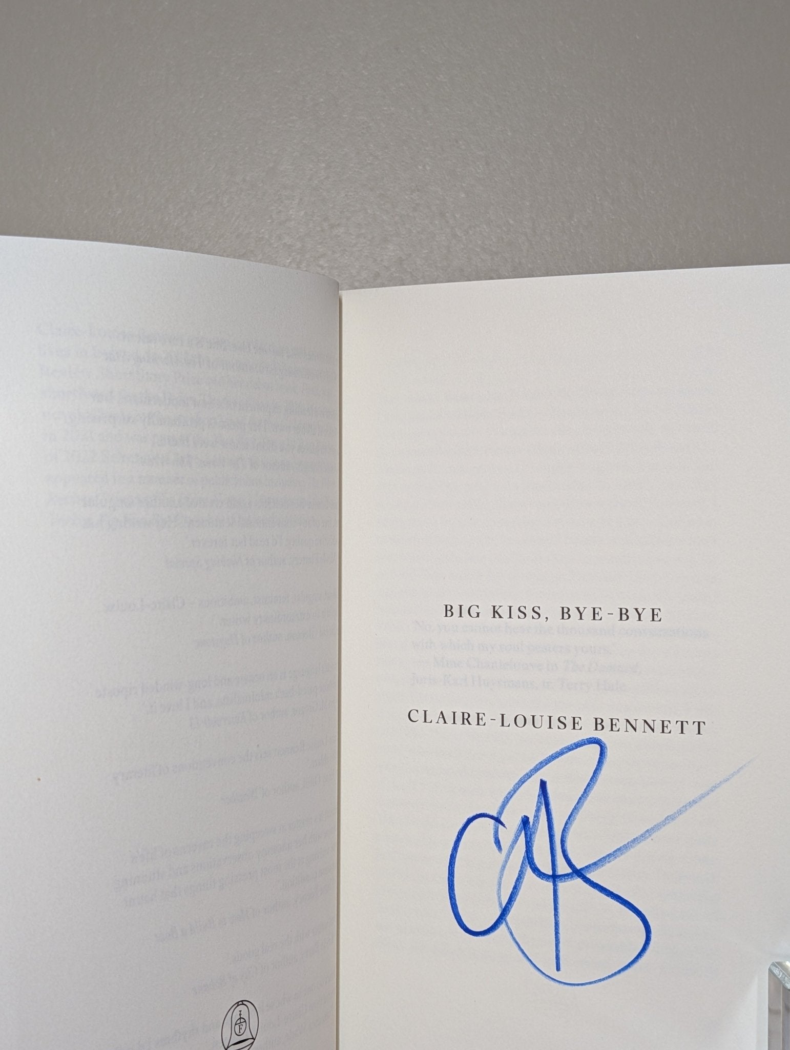 Big Kiss, Bye - Bye by Claire - Louise Bennett (Signed First Edition) - Fialta Books