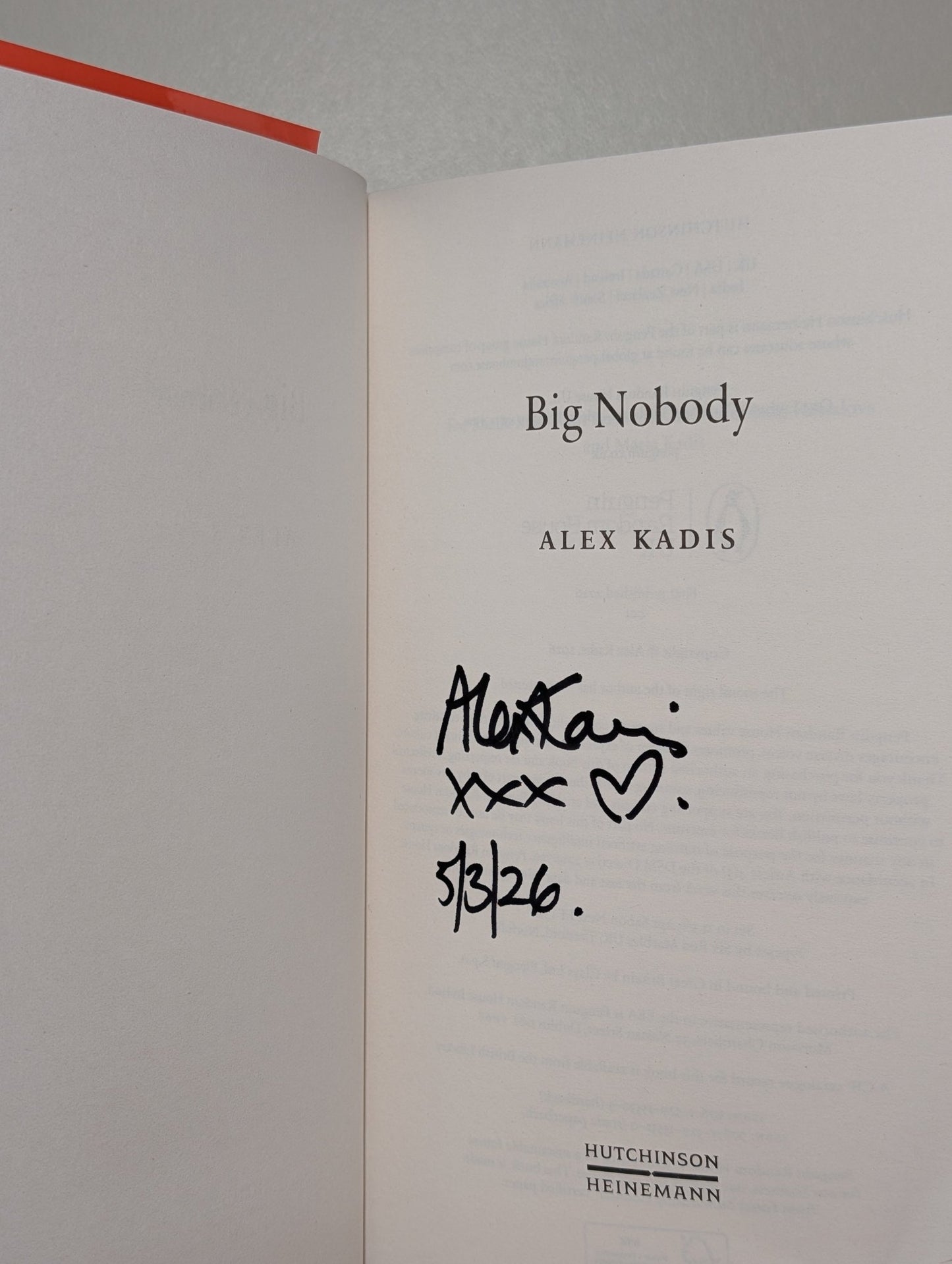 Big Nobody by Alex Kadis (Signed Dated First Edition) - Fialta Books