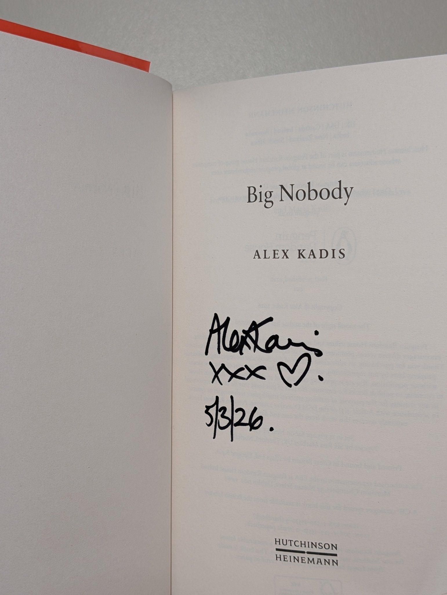 Big Nobody by Alex Kadis (Signed Dated First Edition) - Fialta Books