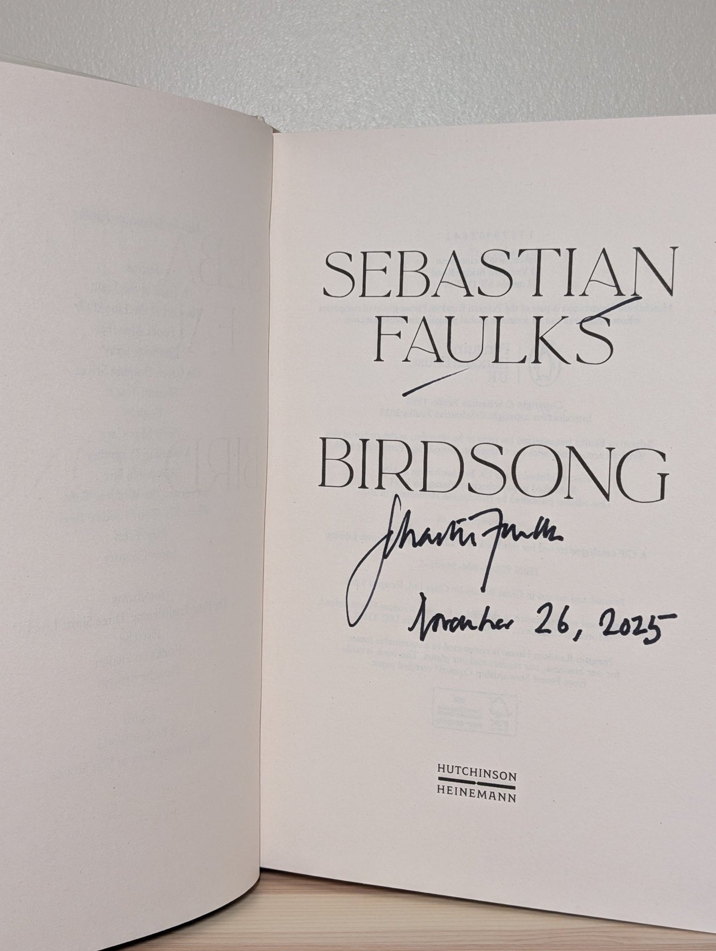 Birdsong by Sebastian Faulks (Signed Anniversary Edition) - Fialta Books
