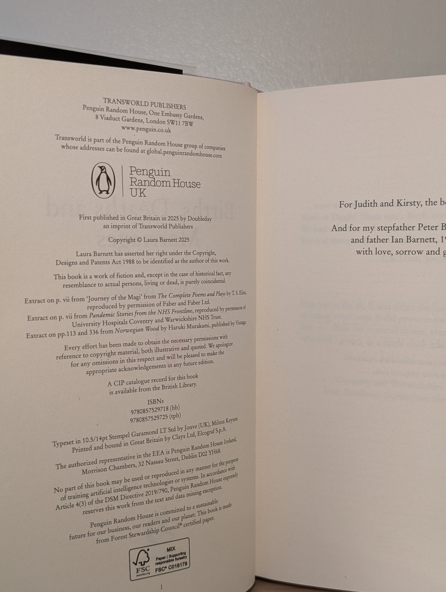 Births, Deaths and Marriages by Laura Barnett (Signed First Edition) - Fialta Books