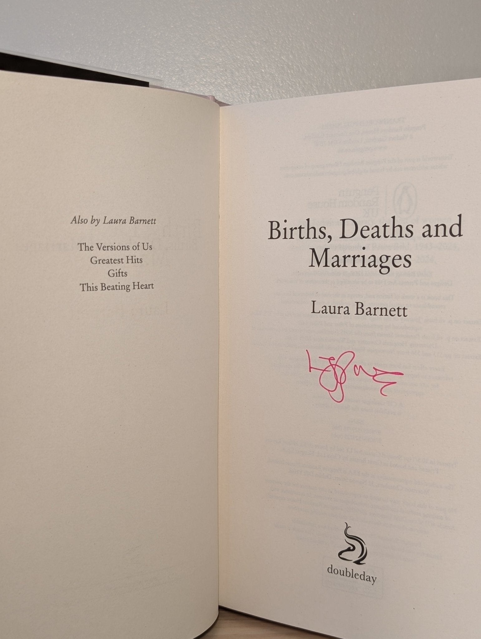 Births, Deaths and Marriages by Laura Barnett (Signed First Edition) - Fialta Books