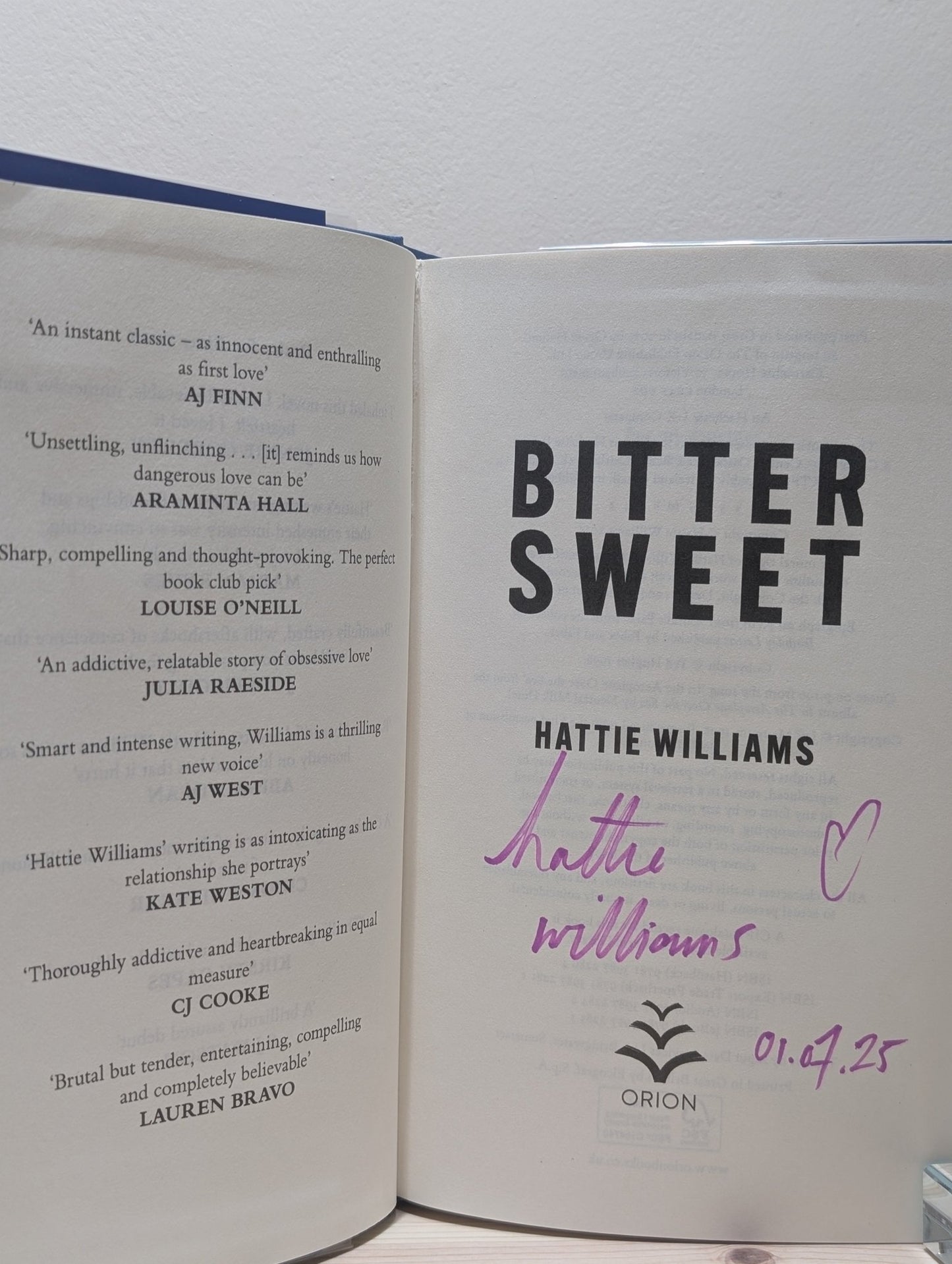 Bitter Sweet by Hattie Williams (Signed Dated First Edition) - Fialta Books