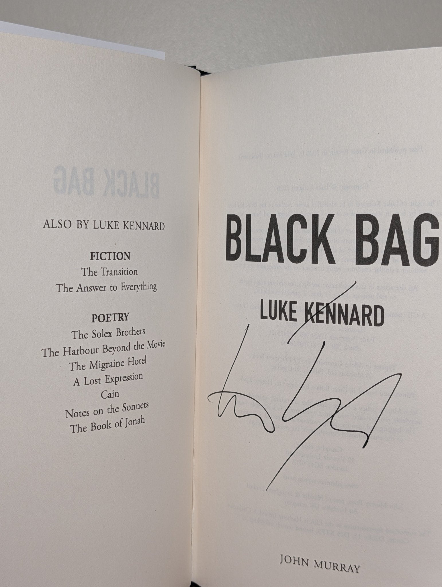 Black Bag by Luke Kennard (Signed First Edition) - Fialta Books