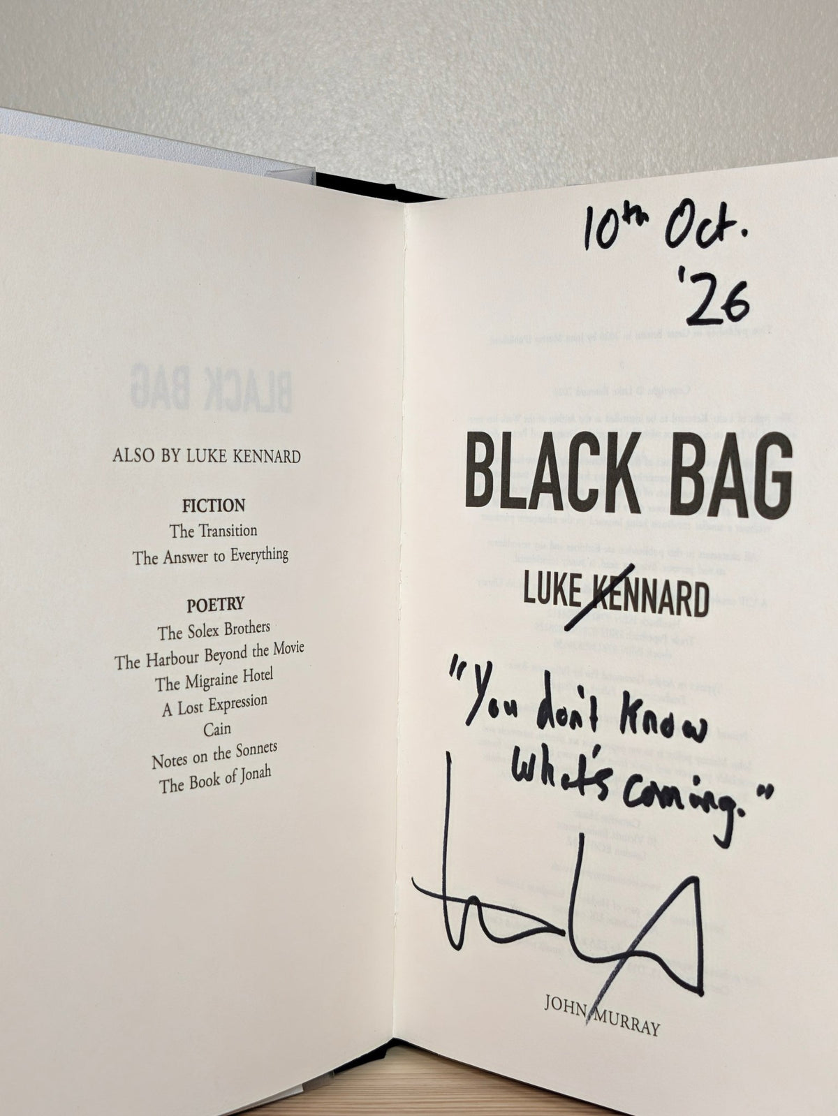 Black Bag by Luke Kennard (Signed Lined Edition) - Fialta Books