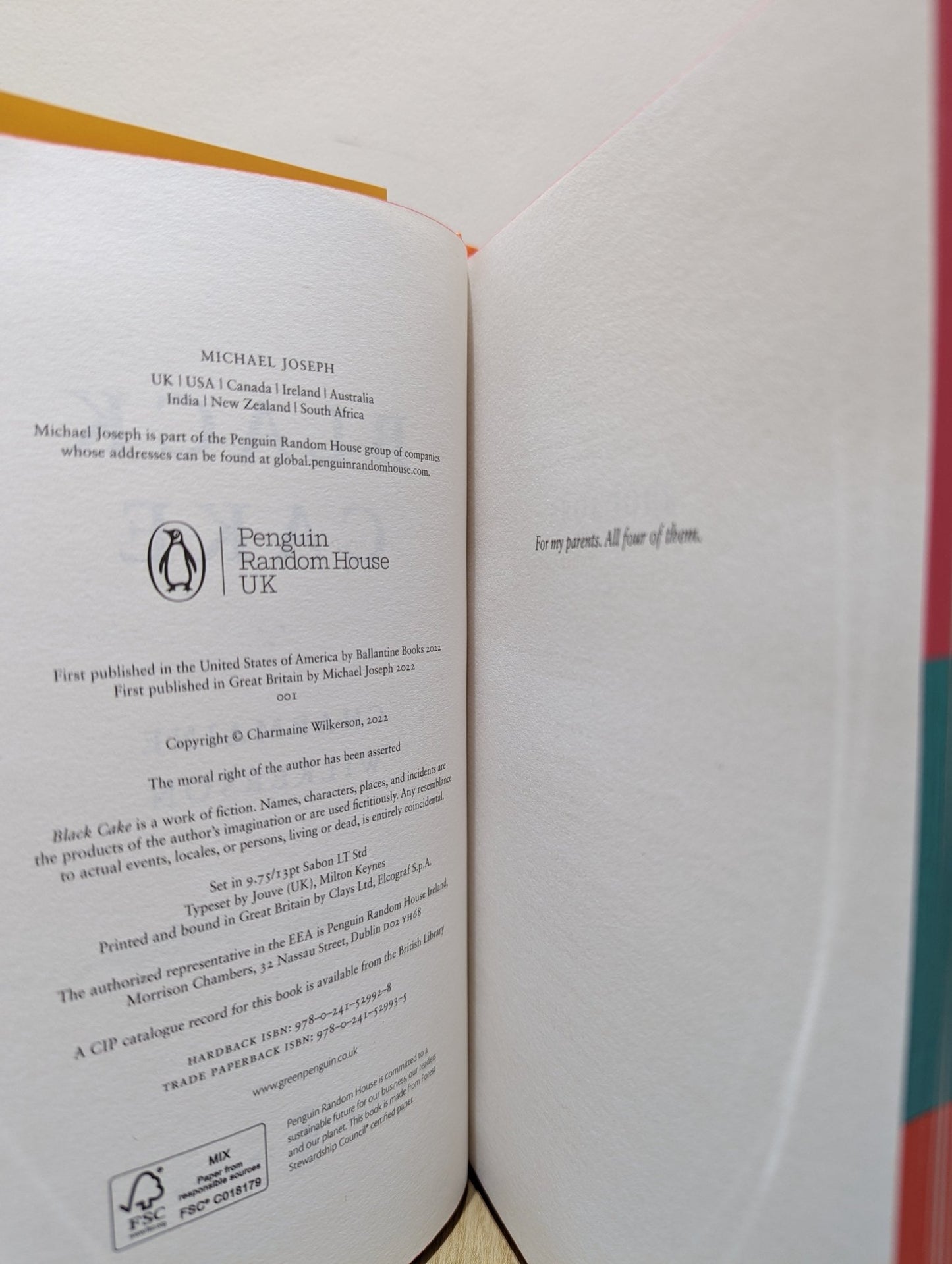 Black Cake by Charmaine Wilkerson (Signed First Edition with sprayed edge) - Fialta Books