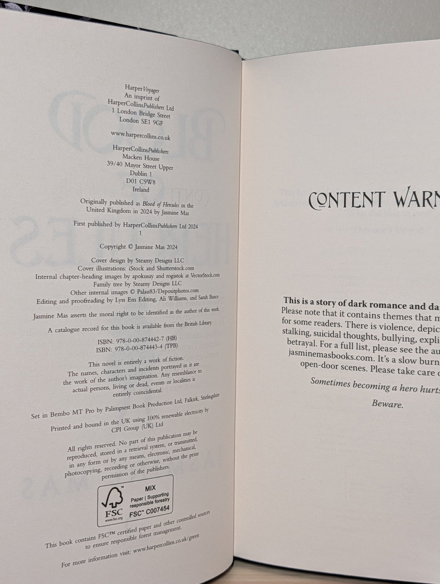 Blood of Hercules; Bonds of Hercules by Jasmine Mas (Signed with sprayed edges) - Fialta Books