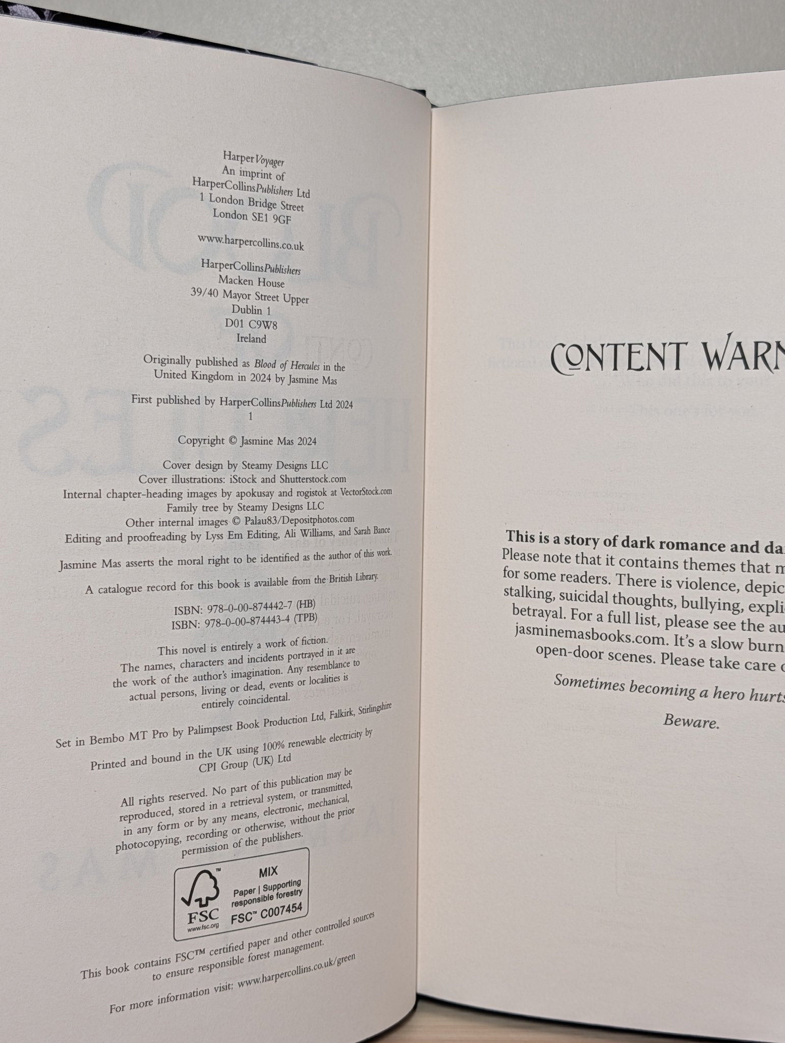 Blood of Hercules; Bonds of Hercules by Jasmine Mas (Signed with sprayed edges) - Fialta Books