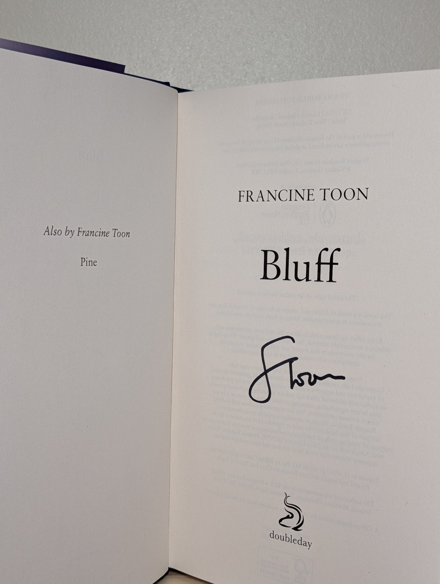 Bluff by Francine Toon (Signed First Edition) - Fialta Books
