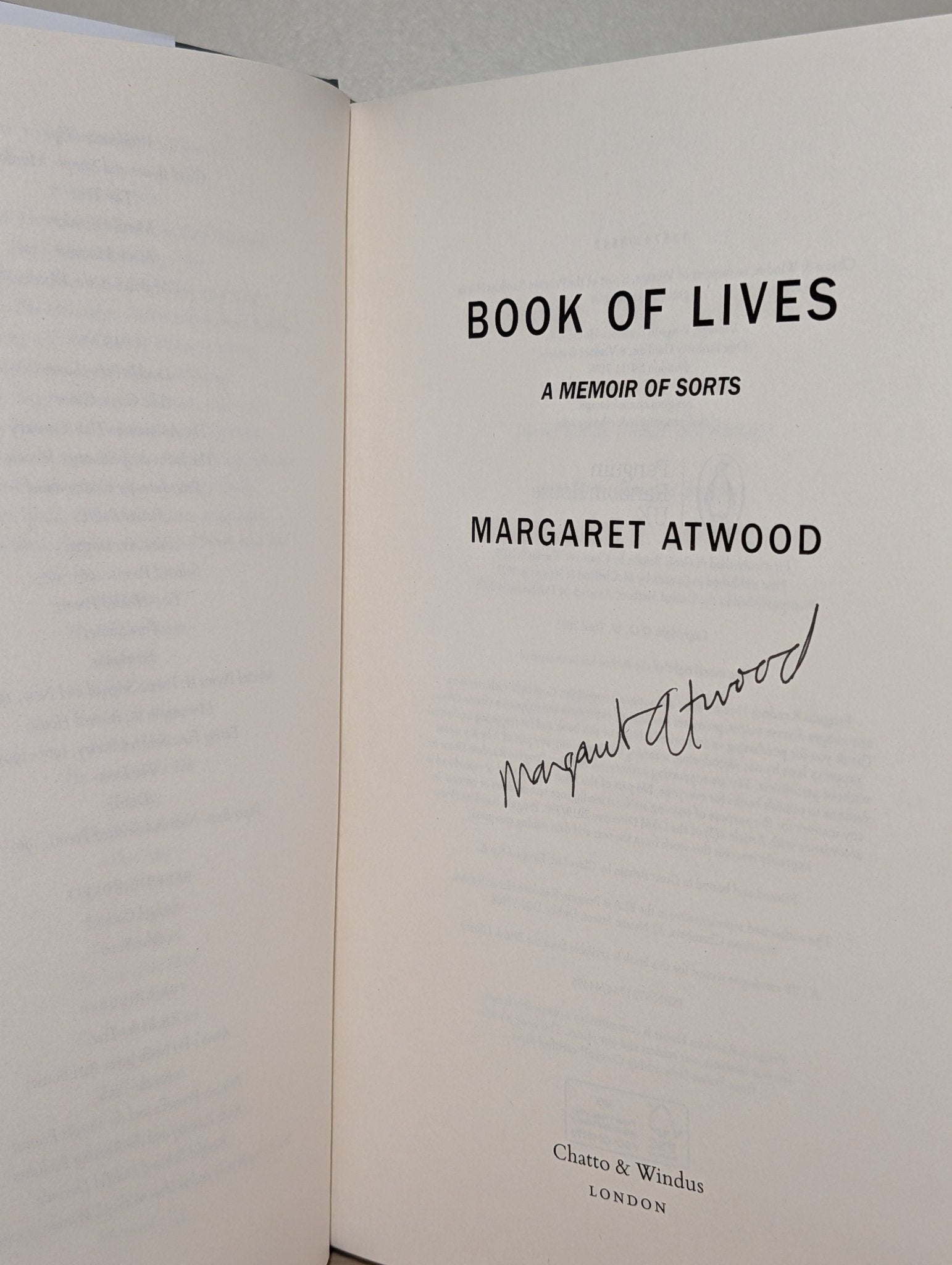 Book of Lives by Margaret Atwood (Signed First Edition) - Fialta Books