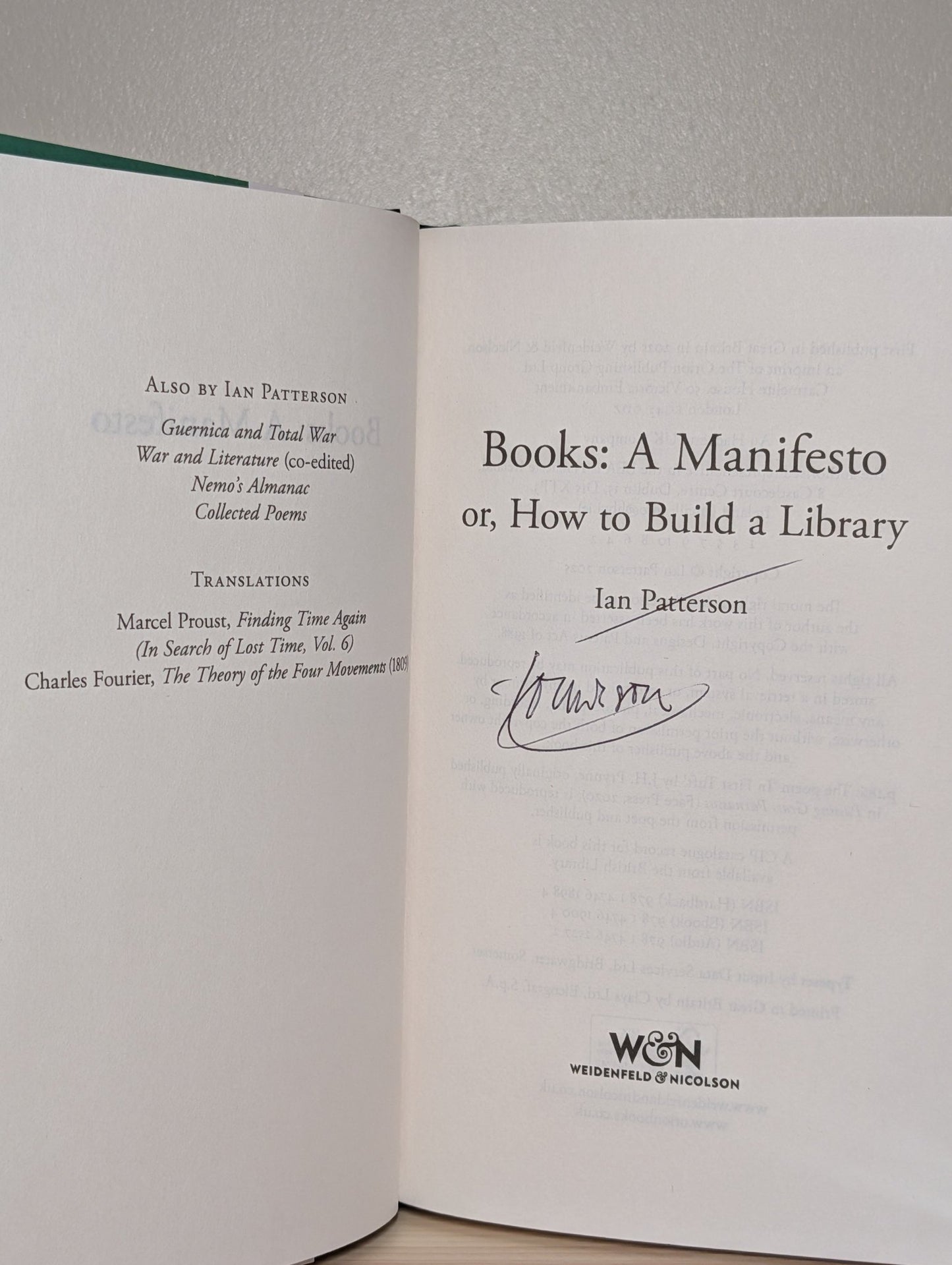 Books - A Manifesto: Or, How to Build a Library by Ian Patterson (Signed First Edition) - Fialta Books