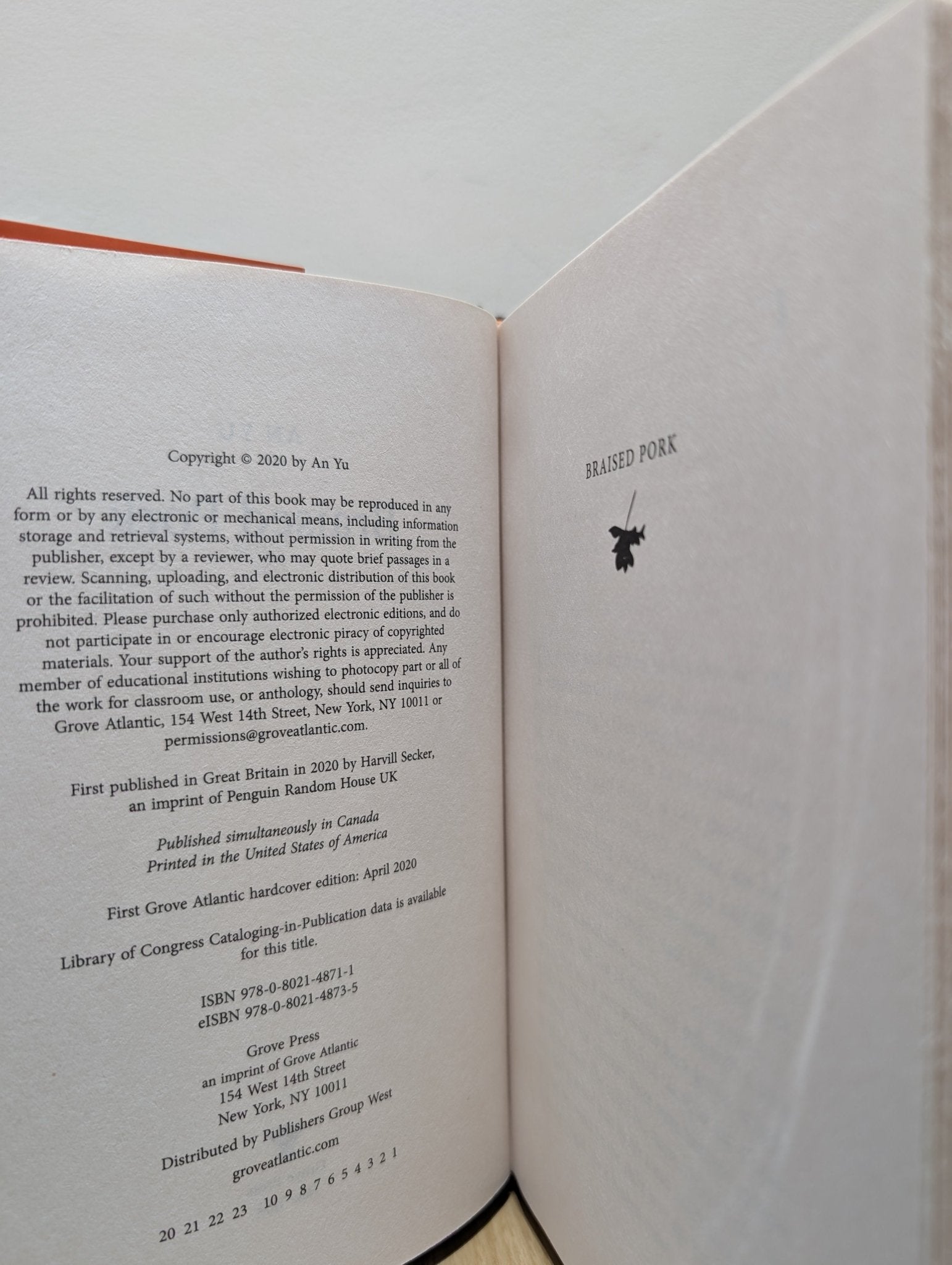 Braised Pork: A Novel by An Yu (First Edition) - Fialta Books