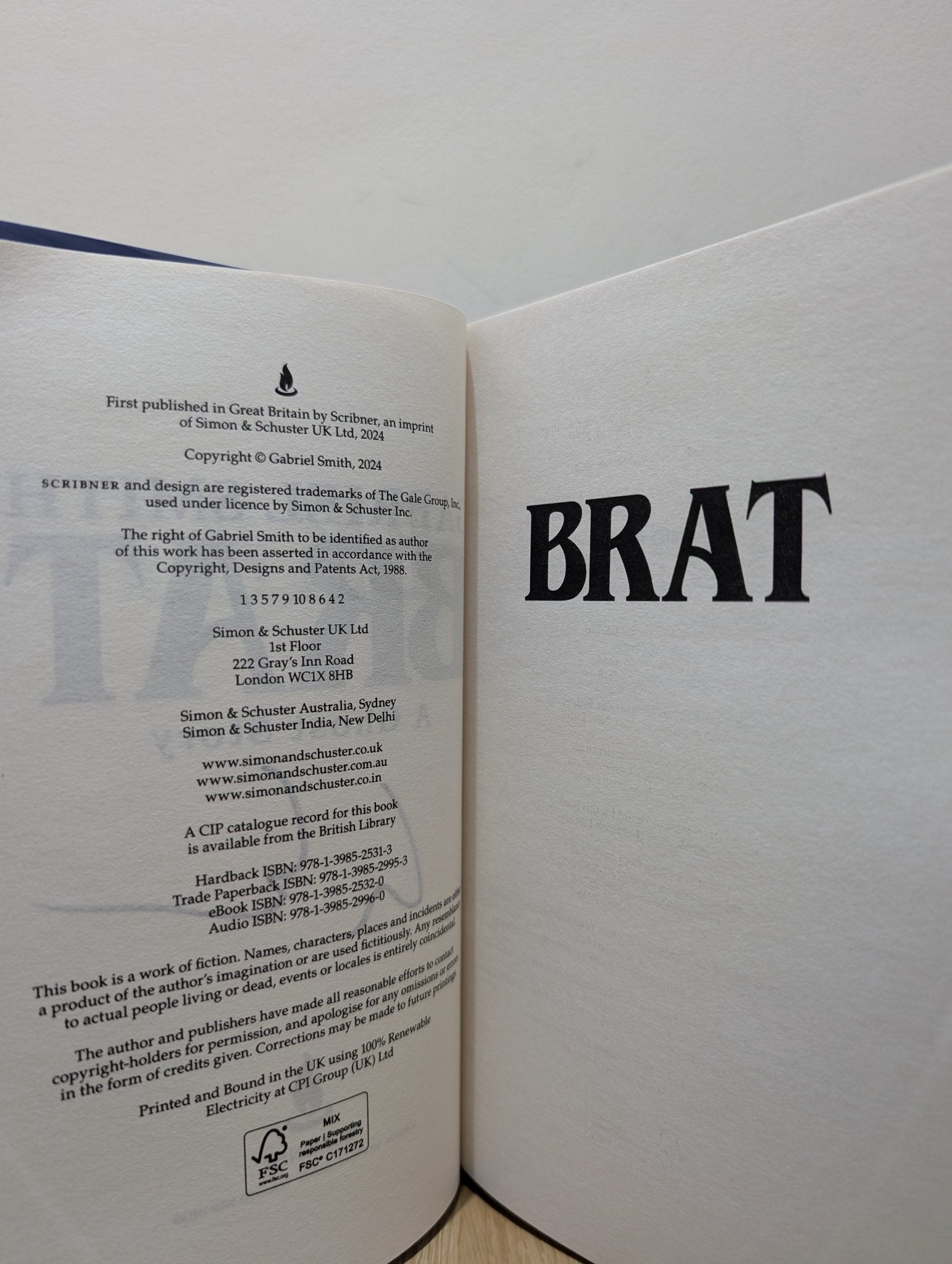 Brat: A Ghost Story by Gabriel Smith (Signed First Edition) - Fialta Books