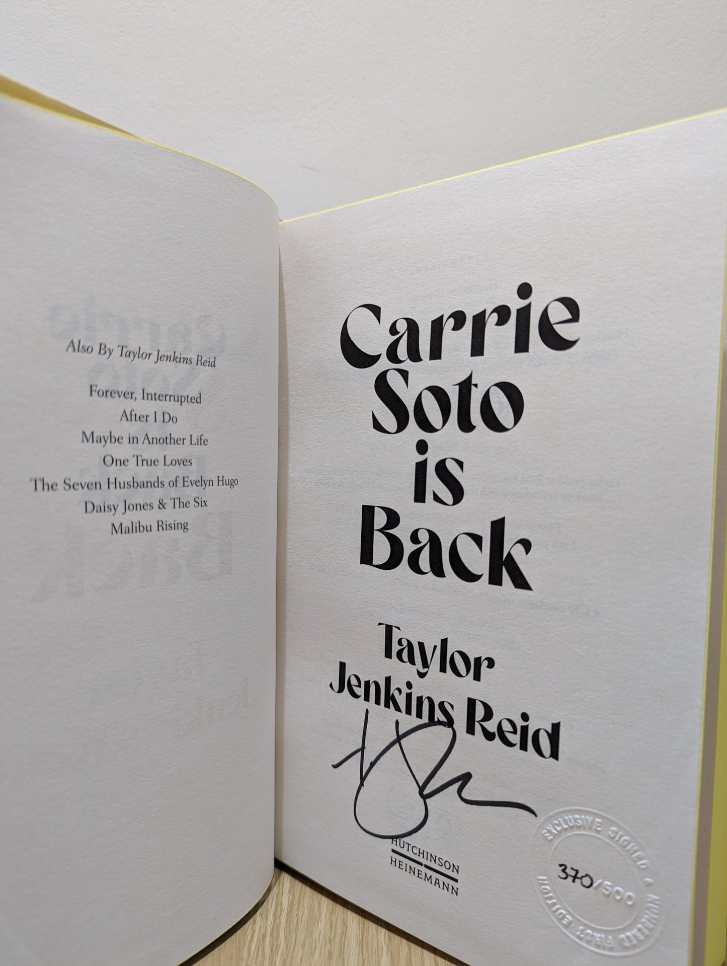 Carrie Soto Is Back by Taylor Jenkins Reid (Signed First Edition with sprayed edges) - Fialta Books