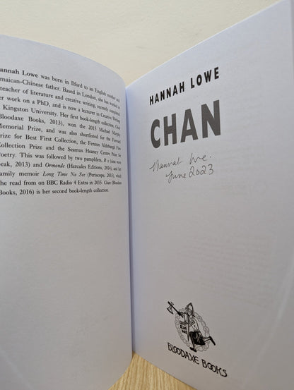 Chan by Hannah Lowe (Signed First Edition) - Fialta Books