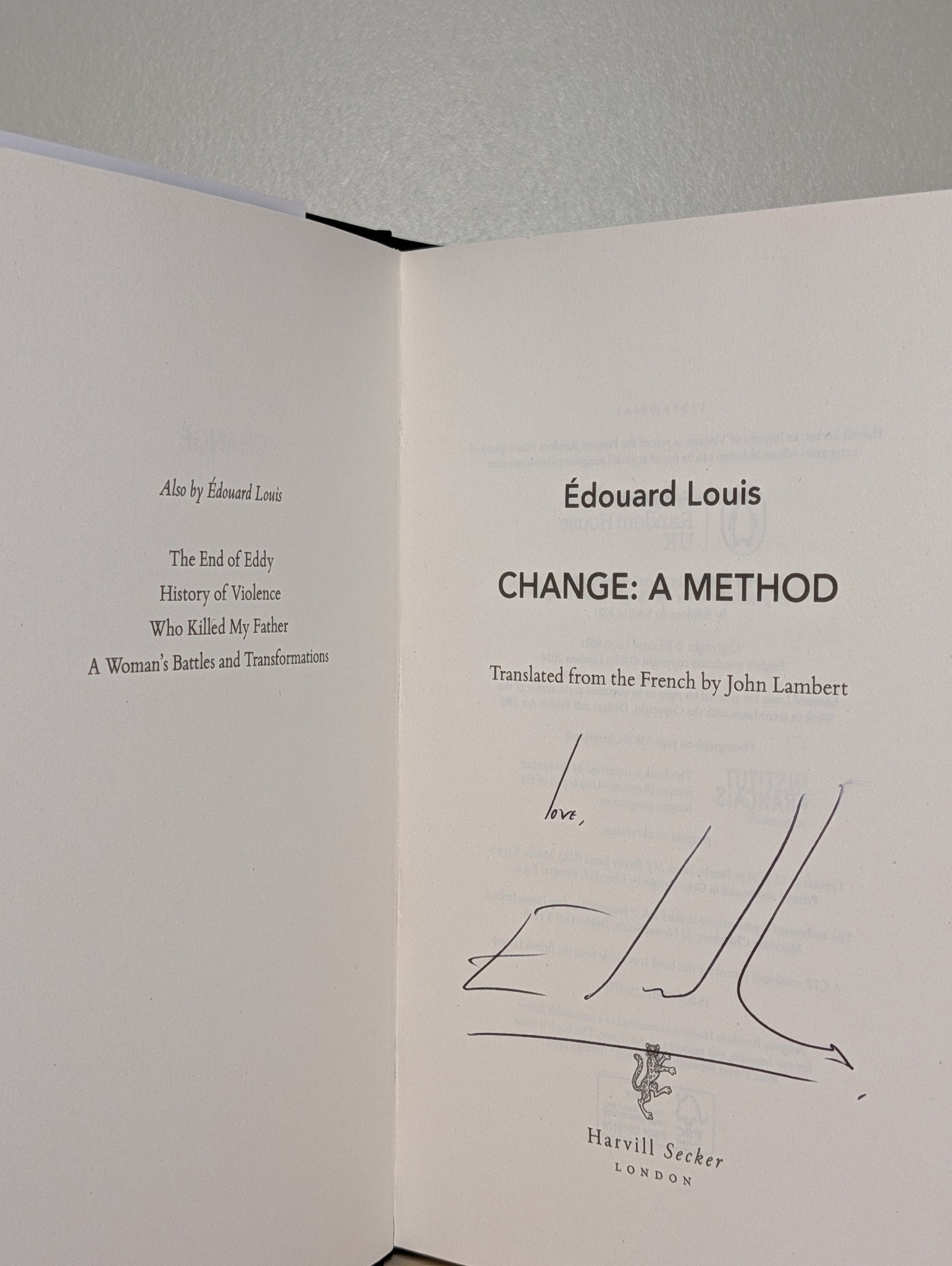 Change: A Method by Edouard Louis (Signed First Edition) - Fialta Books