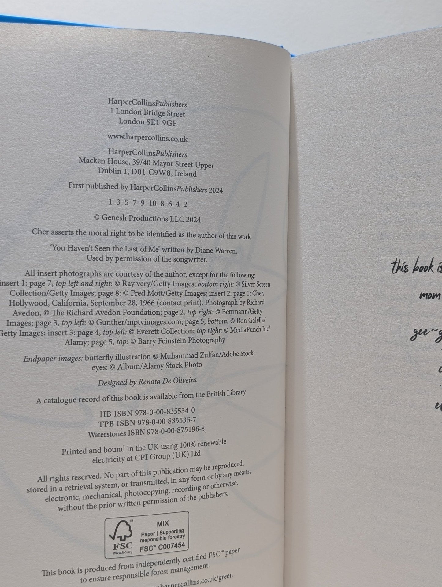 Cher: The Memoir, Part One by Cher (First Edition with sprayed edges) - Fialta Books