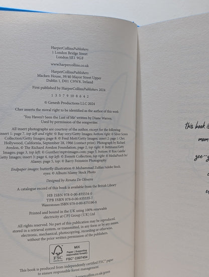 Cher: The Memoir, Part One by Cher (First Edition with sprayed edges) - Fialta Books