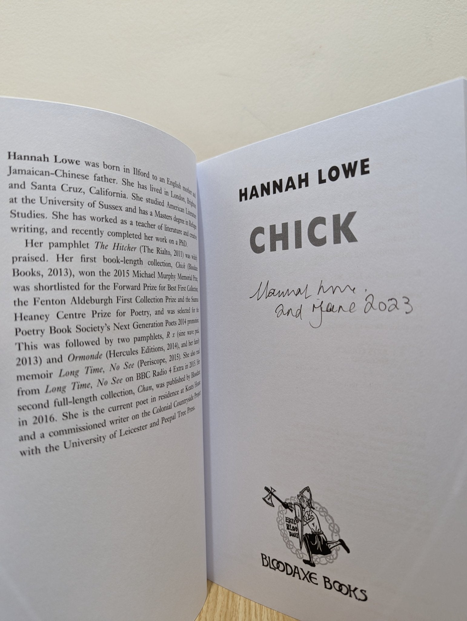 Chick by Hannah Lowe (Signed) - Fialta Books